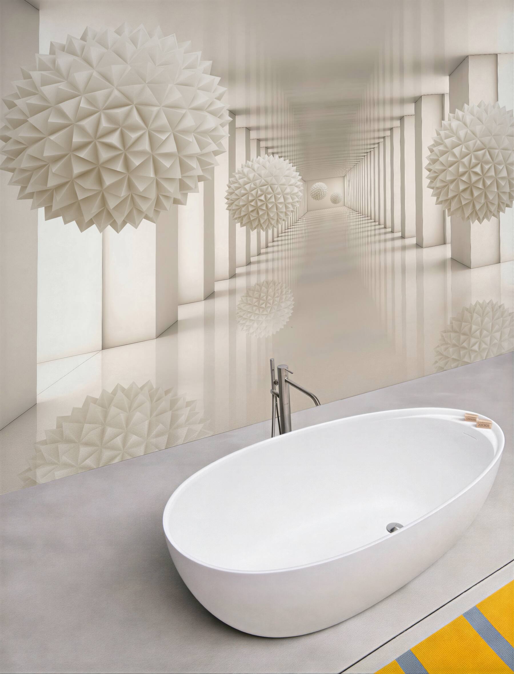 Fototapeta geometryczne kule w jasnym korytarzu