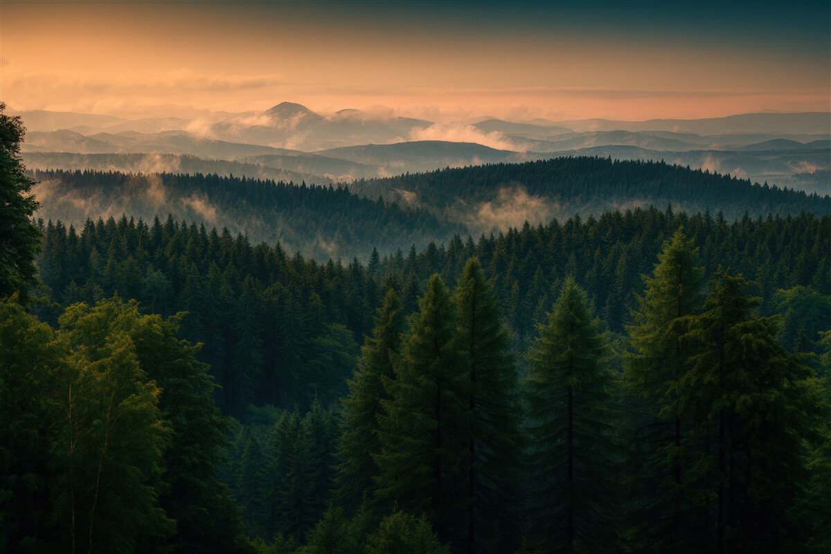 Fototapeta górski las o zmierzchu