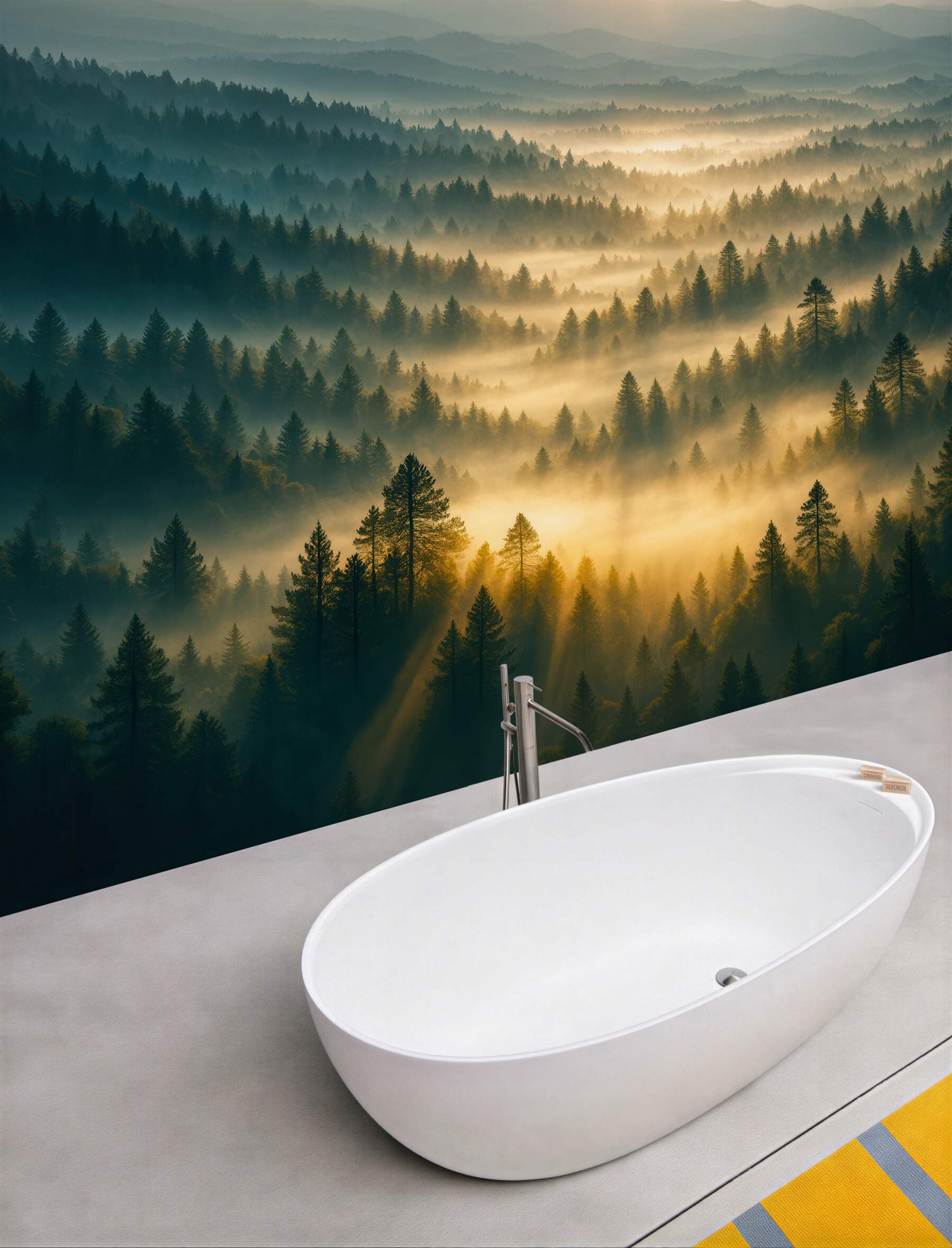 Fototapeta leśna mgła w promieniach słońca