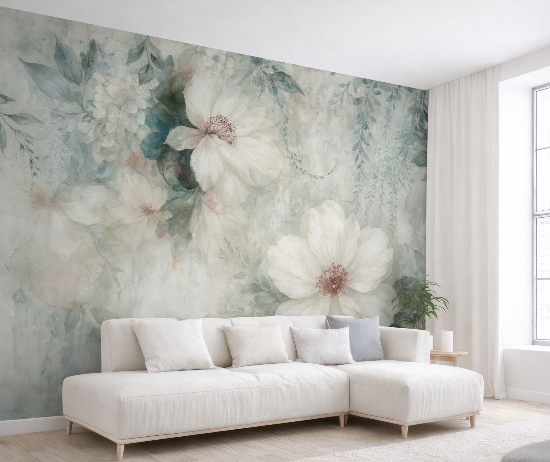 Fototapeta Styl grunge z gałązkami i białymi pączkami.