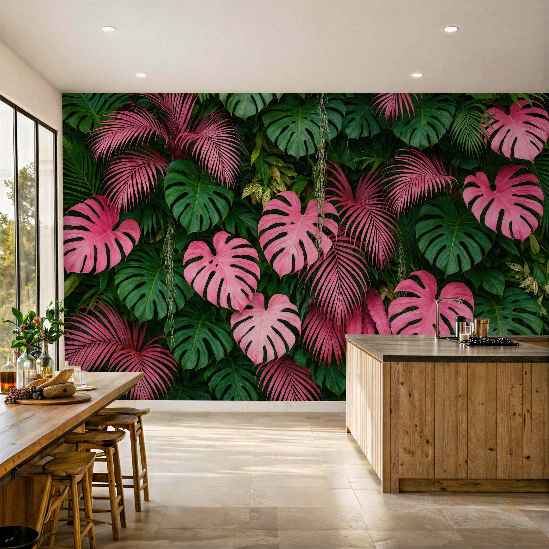 Fototapeta Zielone i różowe ulistnienie.