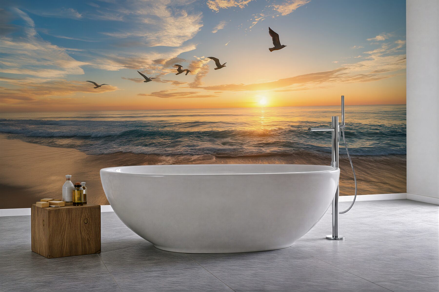 Fototapeta mewy nad morzem o wschodzie