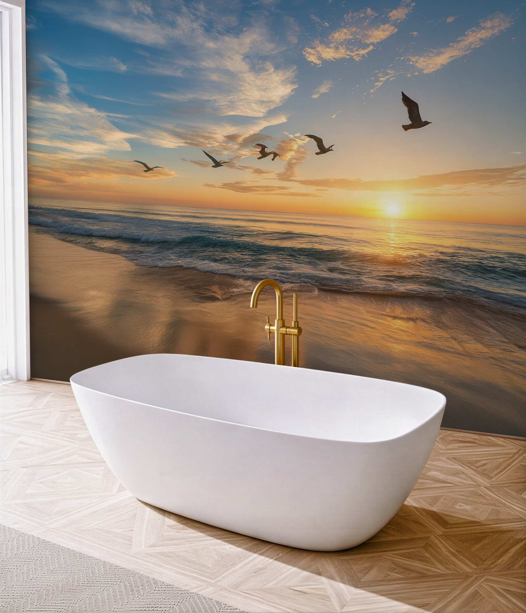 Fototapeta mewy nad morzem o wschodzie