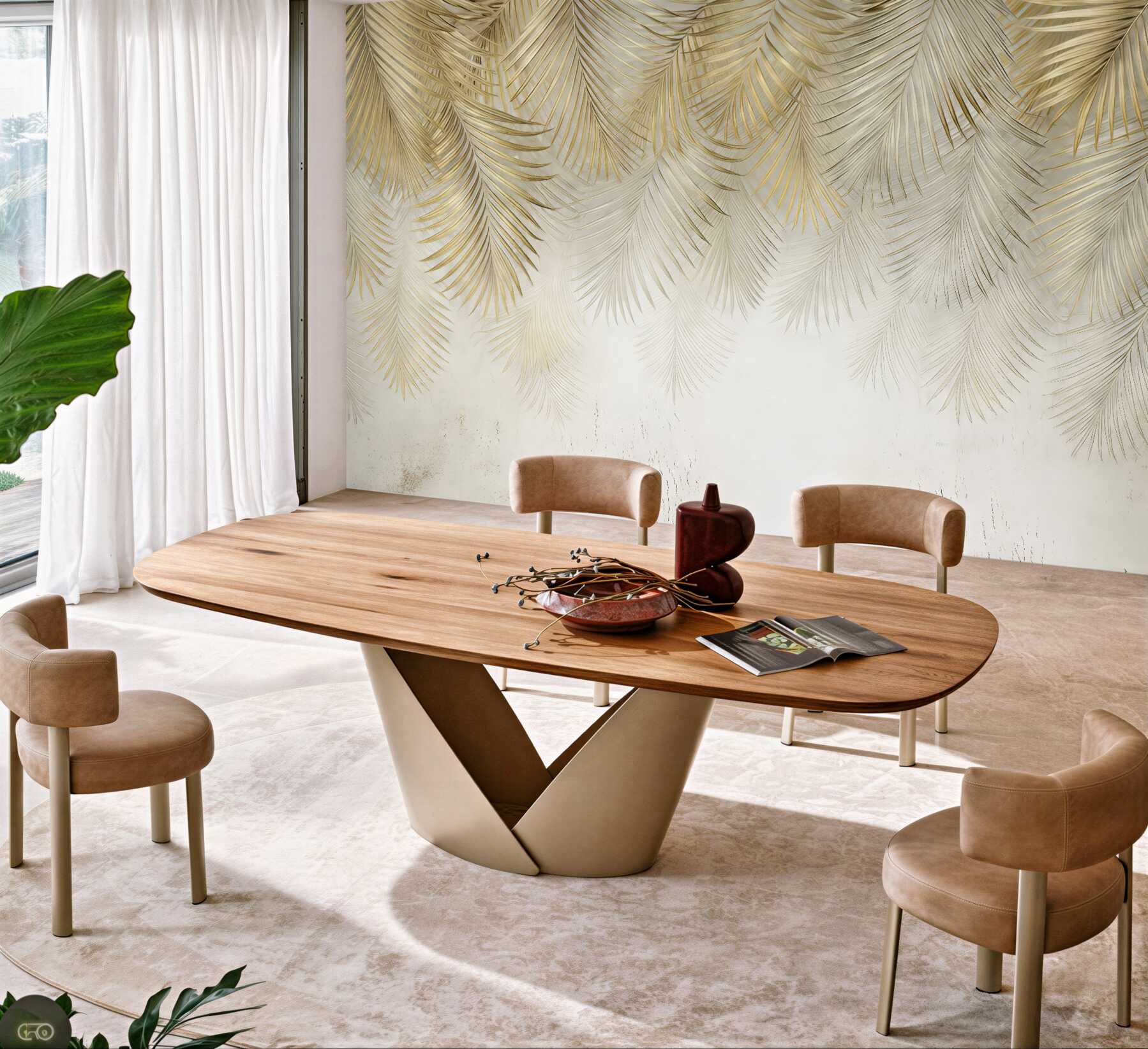 Fototapeta złote liście palmowe w beżu