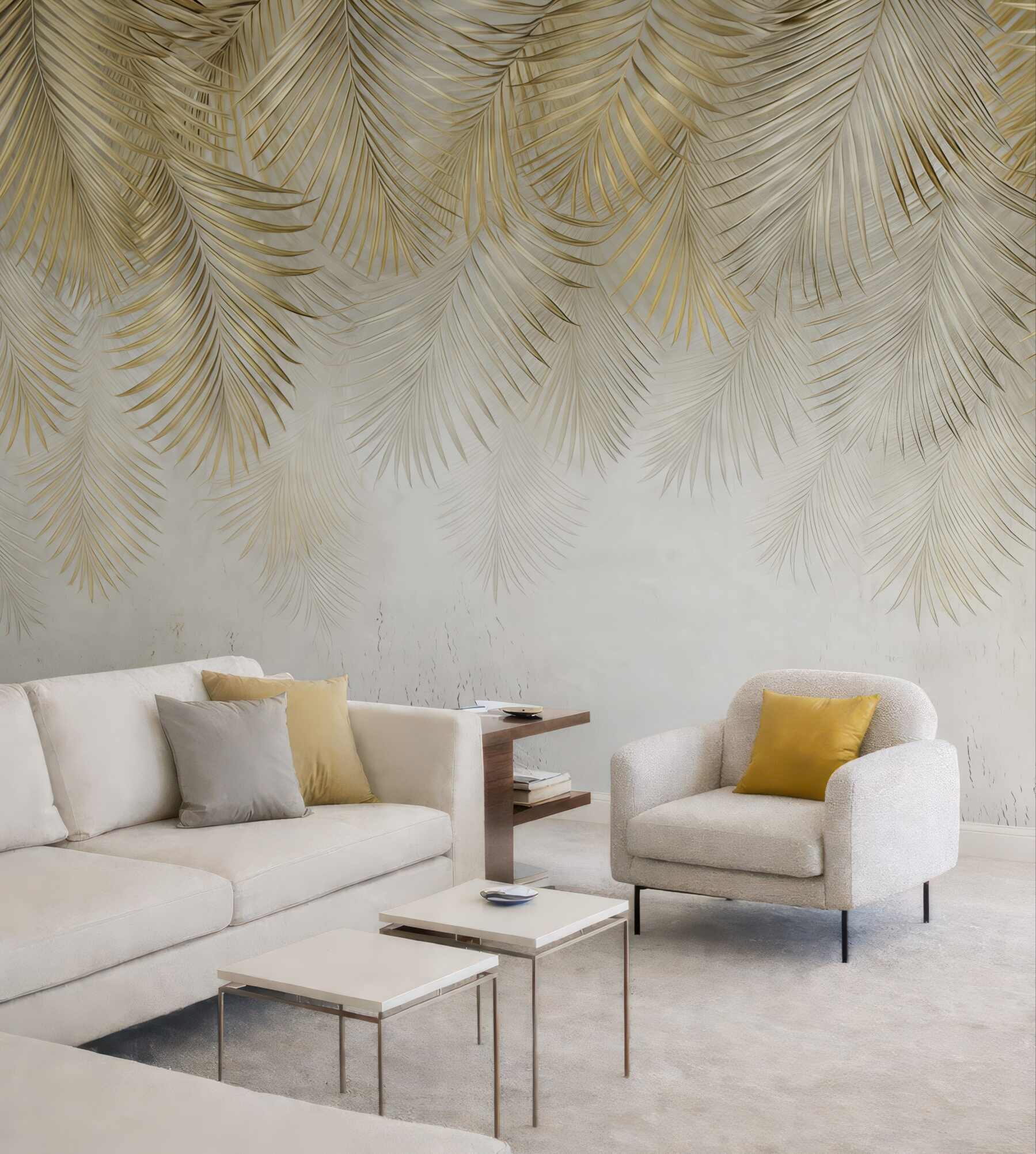 Fototapeta złote liście palmowe w beżu