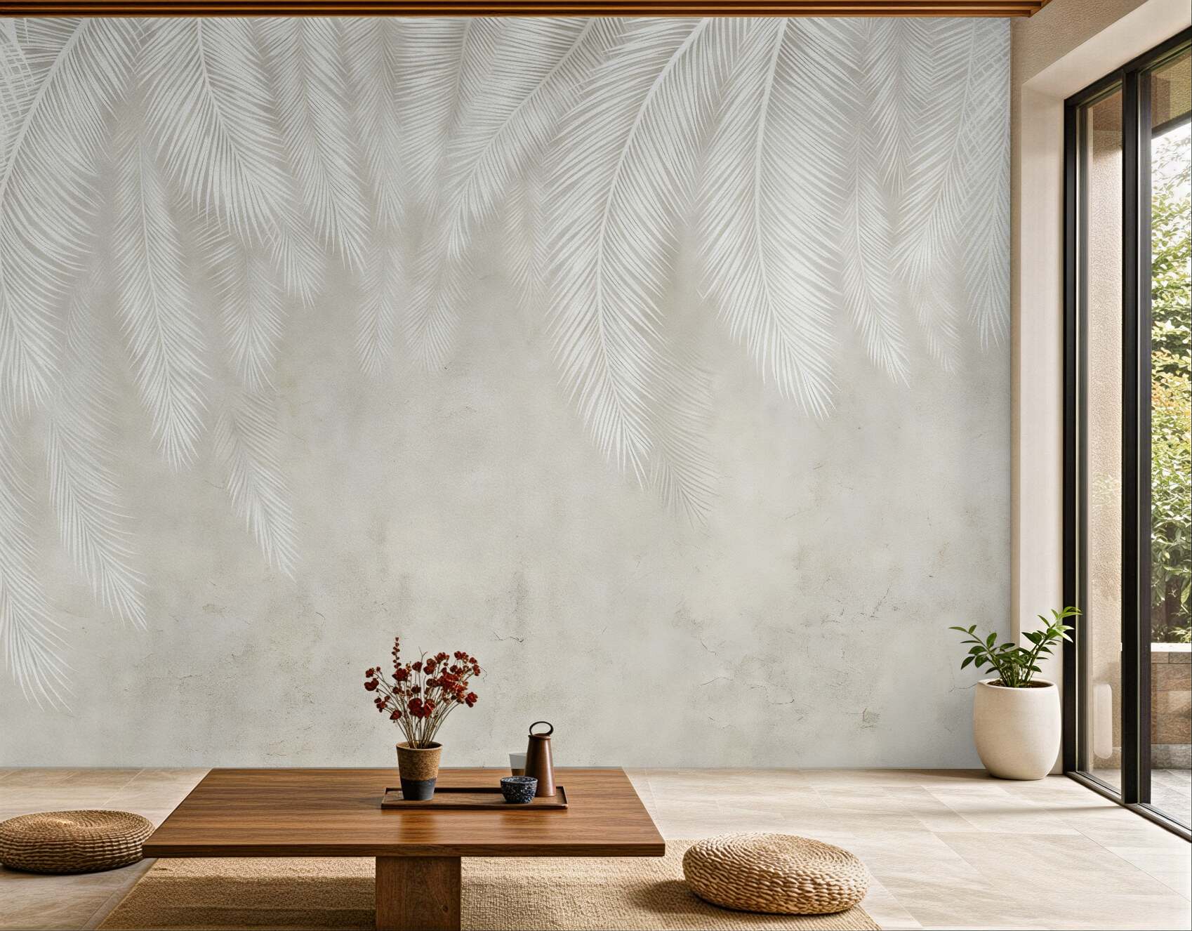 Fototapeta jasne palmowe pióra w beżu