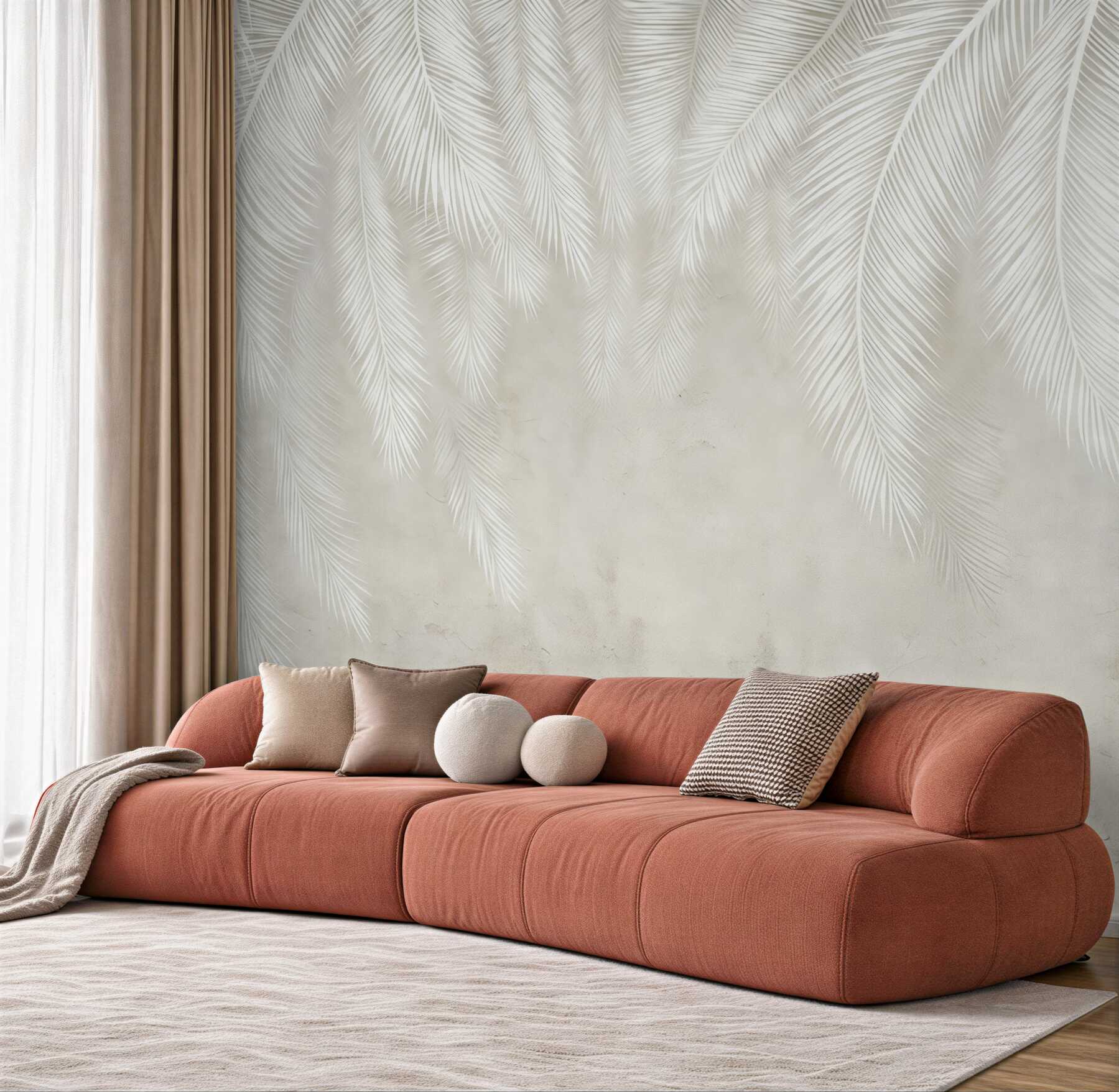 Fototapeta jasne palmowe pióra w beżu