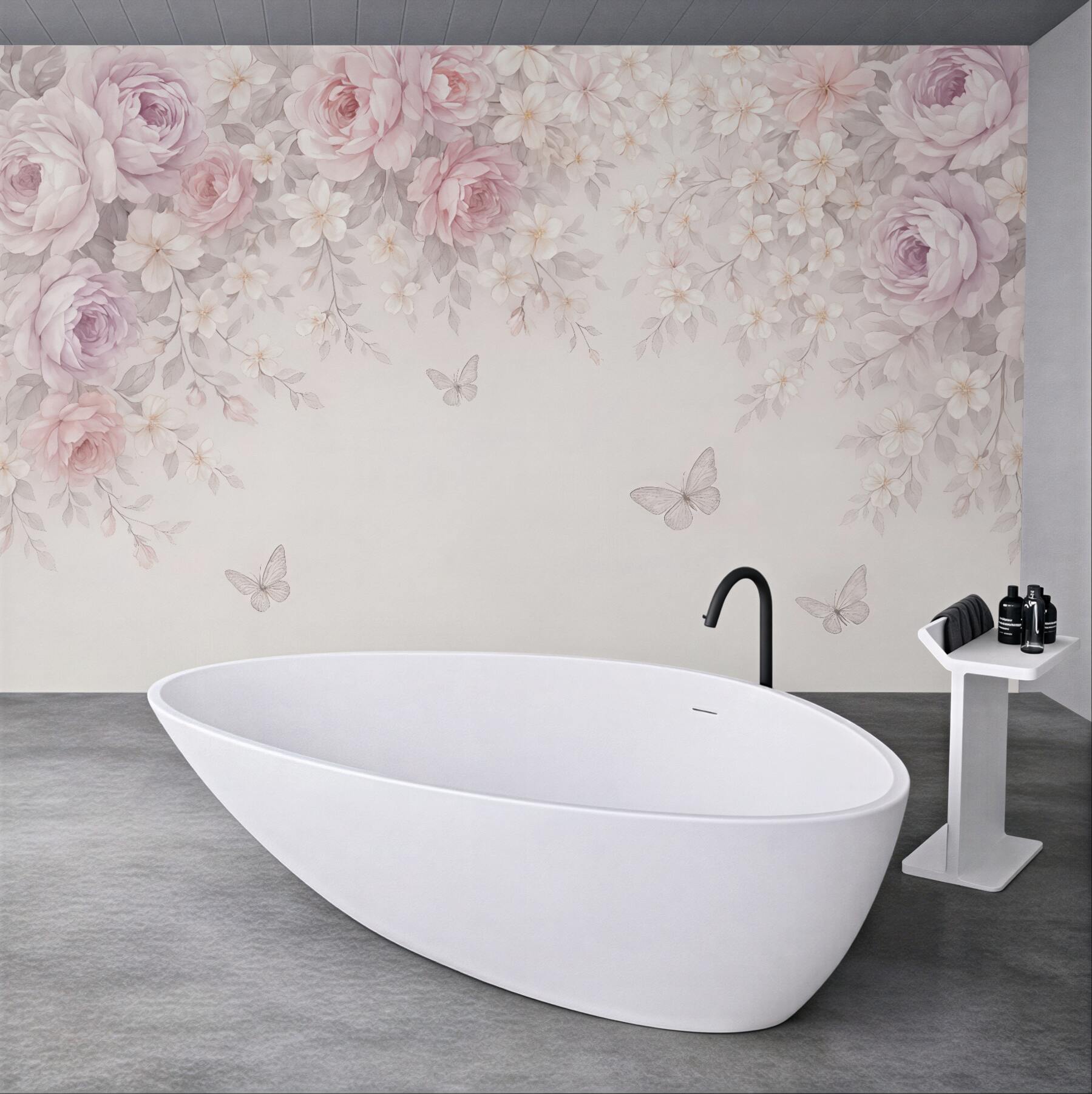 Fototapeta pudrowe kwiaty z motylami