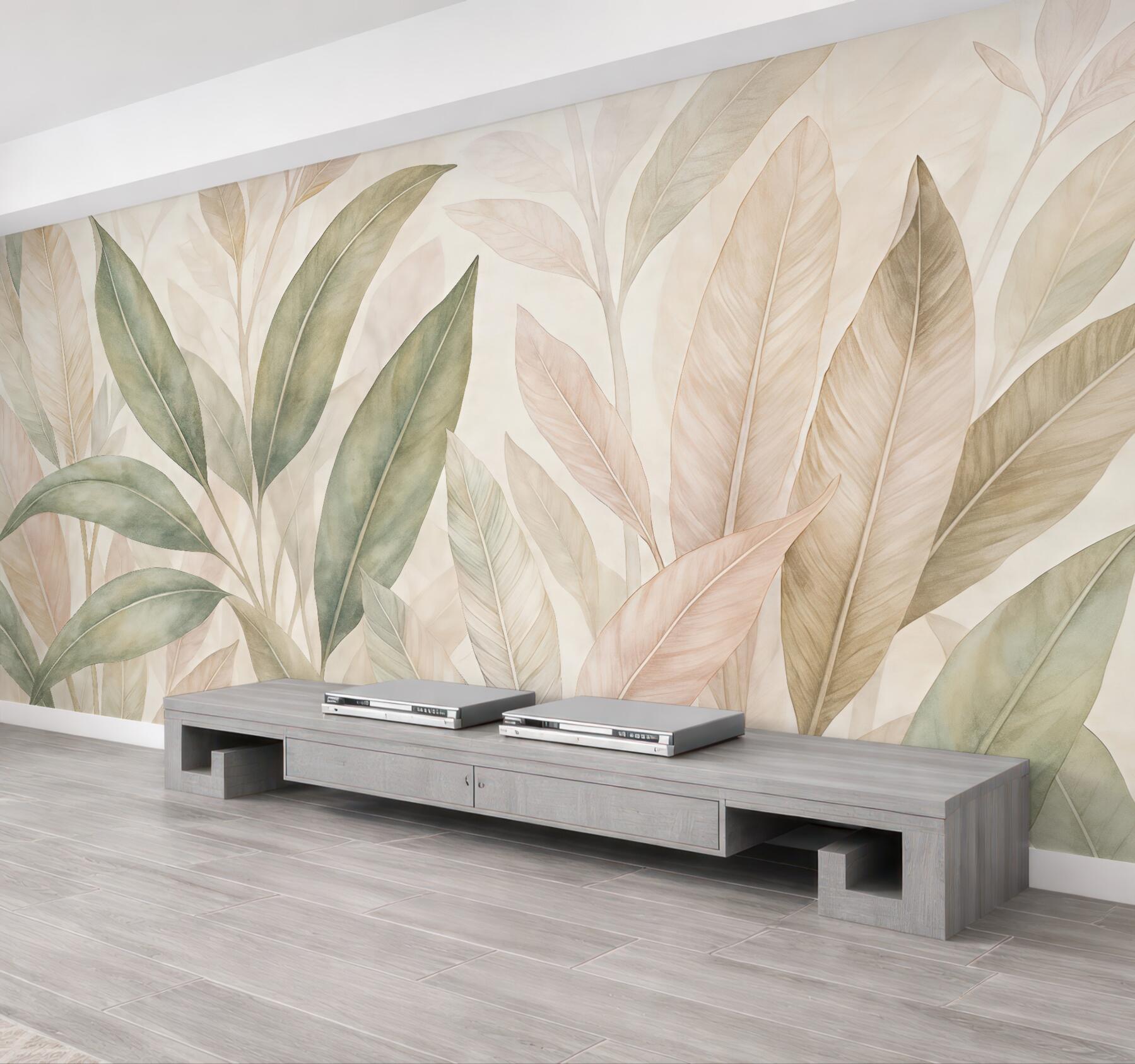 Fototapeta pastelowe liście w akwareli