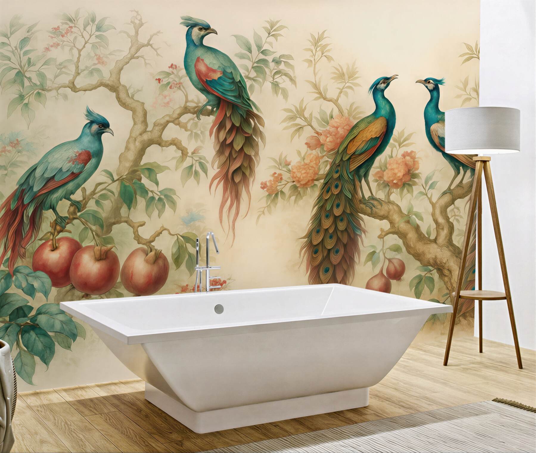 Fototapeta pawie w baśniowym sadzie kwiatów