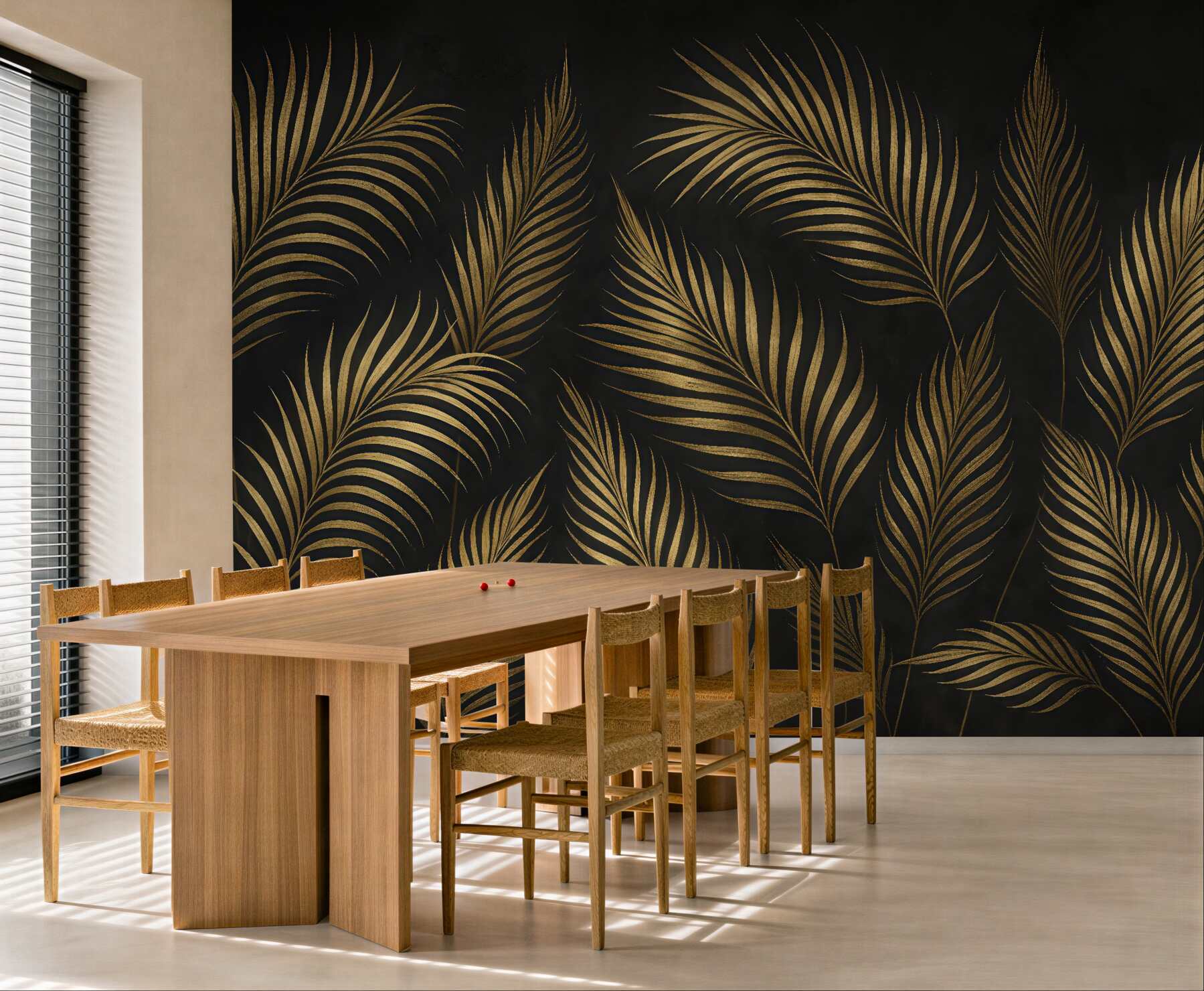 Fototapeta złote liście palmowe na czerni