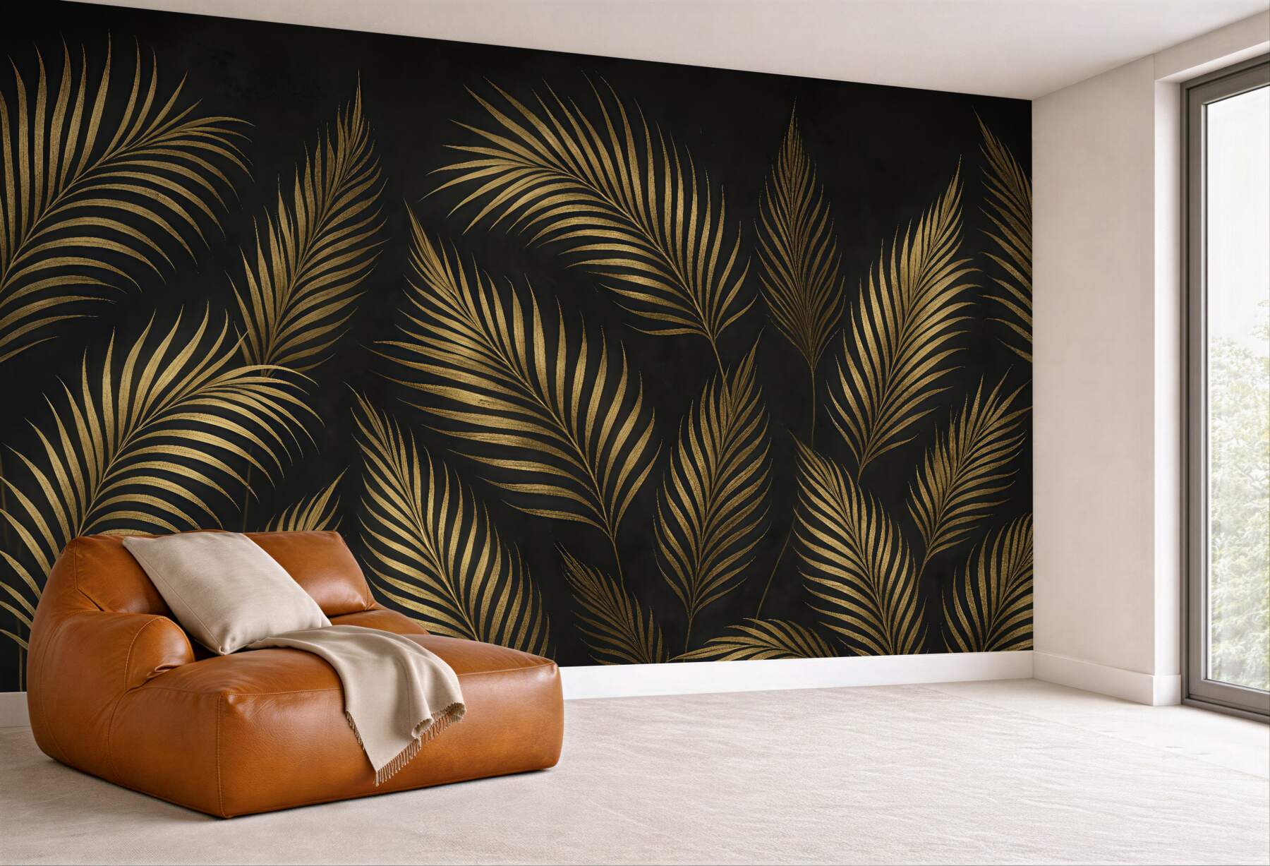 Fototapeta złote liście palmowe na czerni