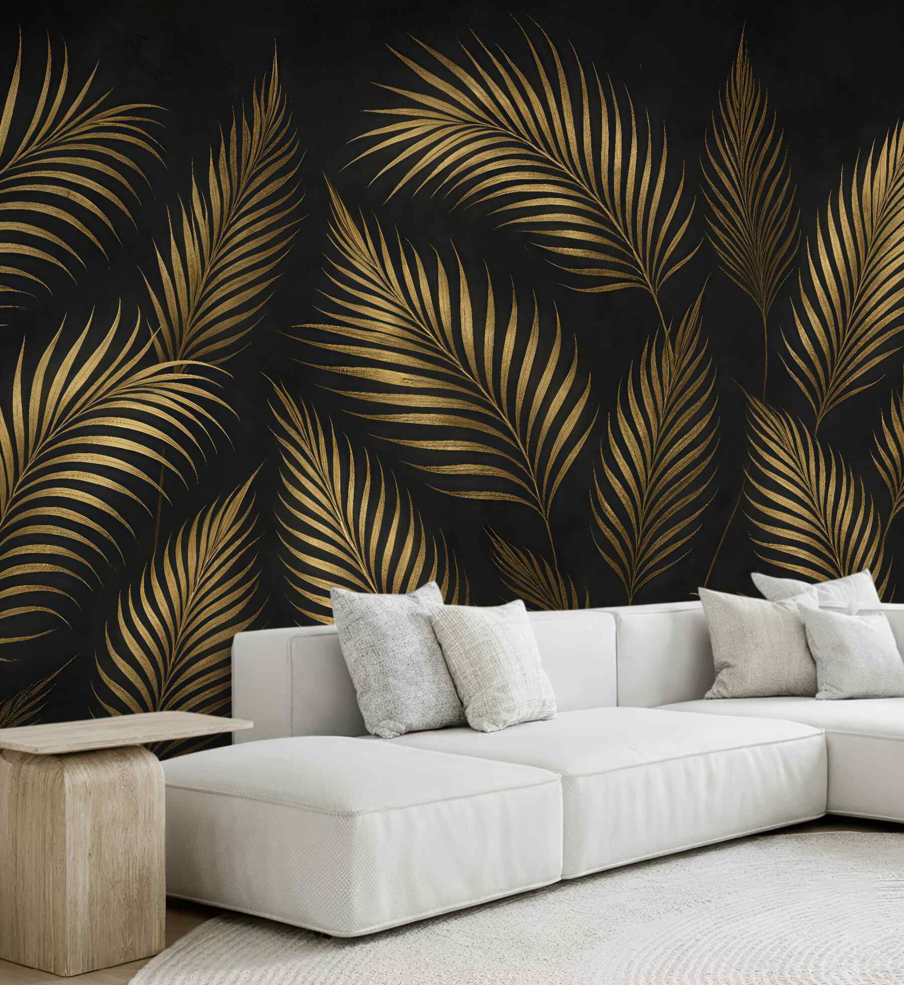 Fototapeta złote liście palmowe na czerni