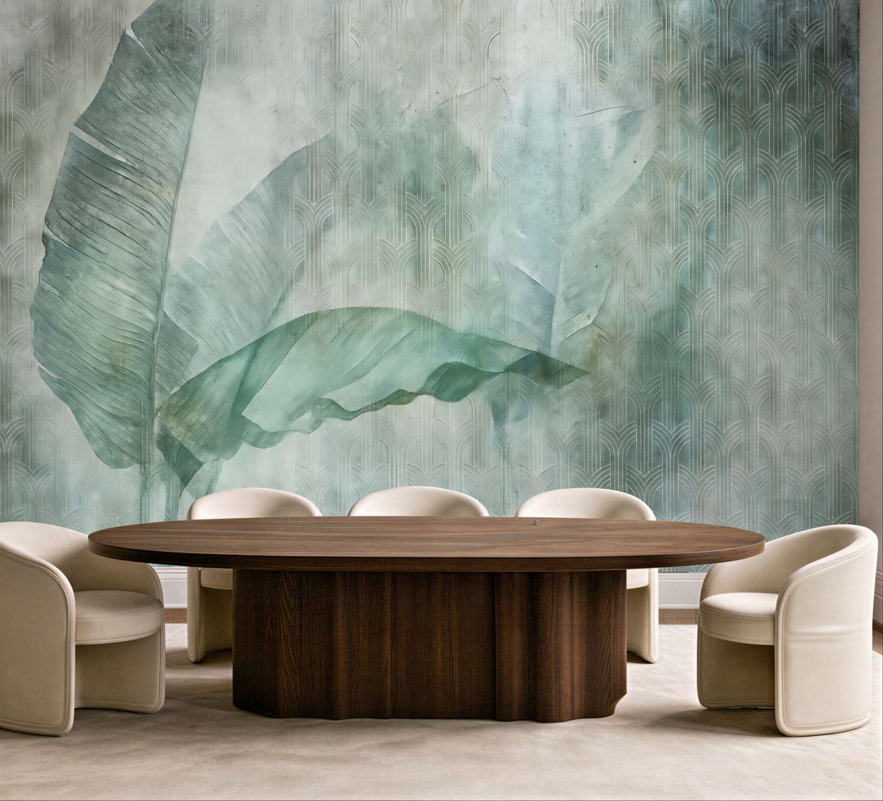 Fototapeta turkusowe liście w stylu art déco