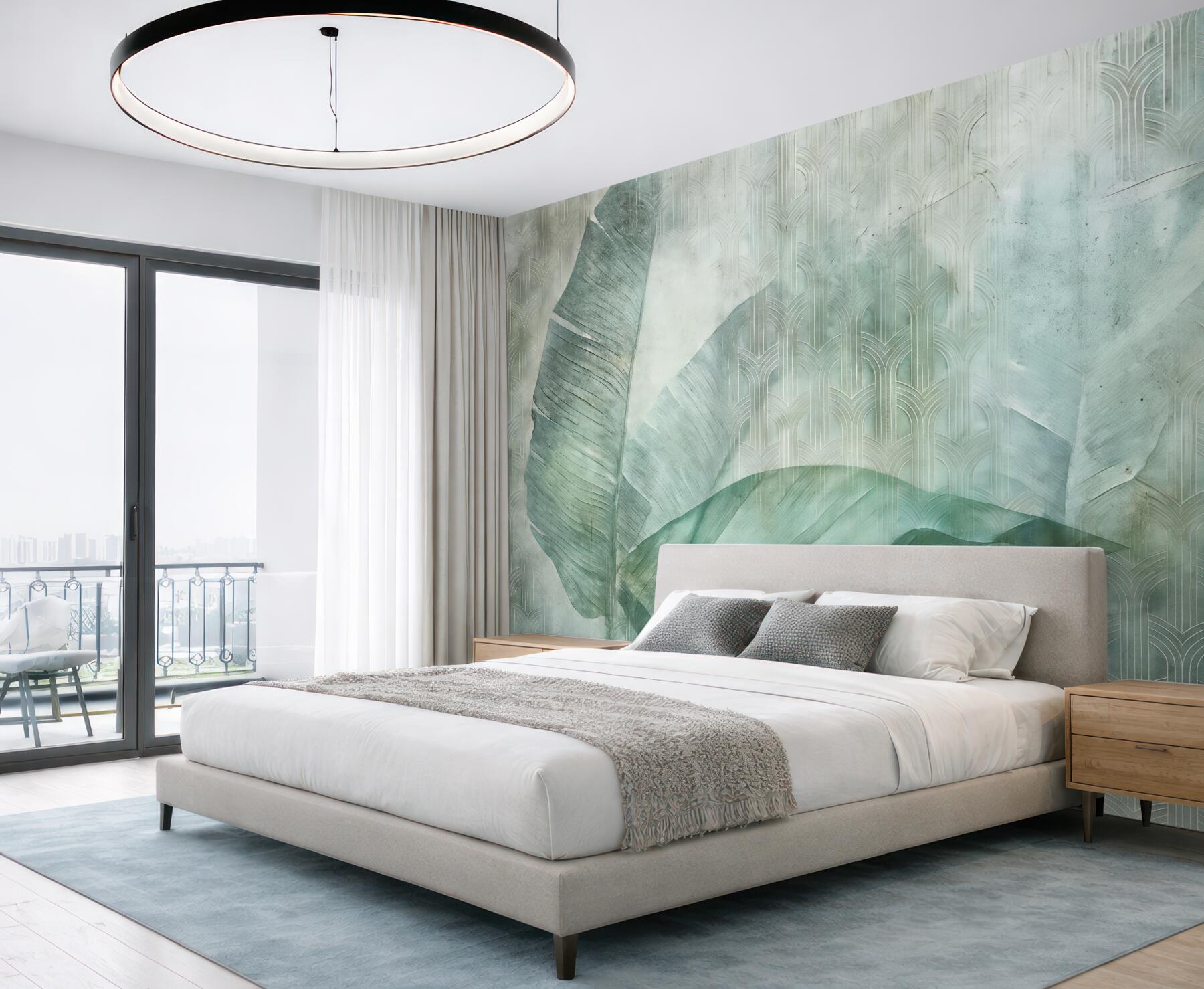 Fototapeta turkusowe liście w stylu art déco