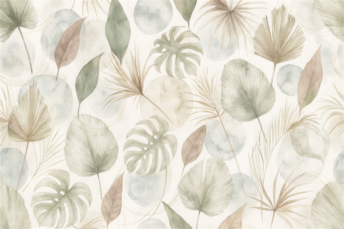 Fototapeta Abstrakcyjny skandynawski wzór z tropikalnymi liśćmi.