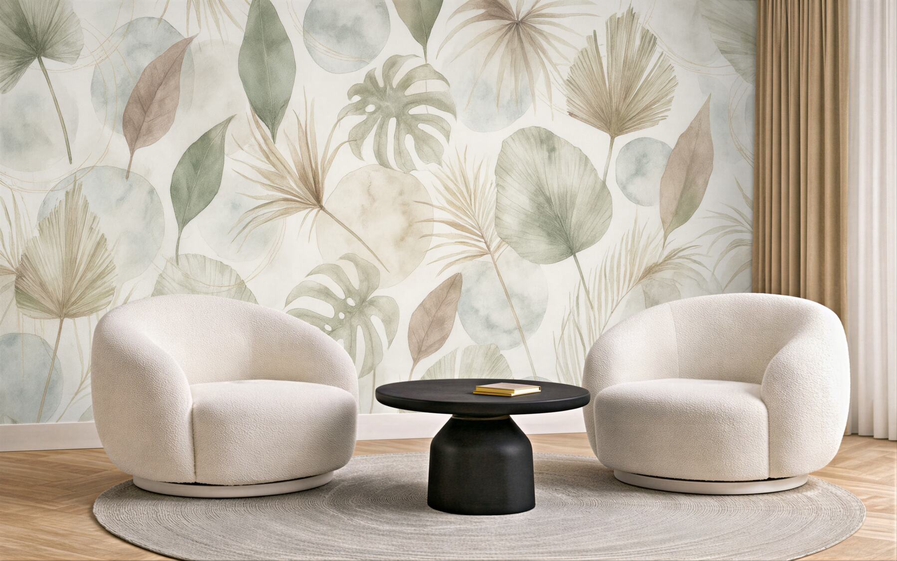 Fototapeta Abstrakcyjny skandynawski wzór z tropikalnymi liśćmi.