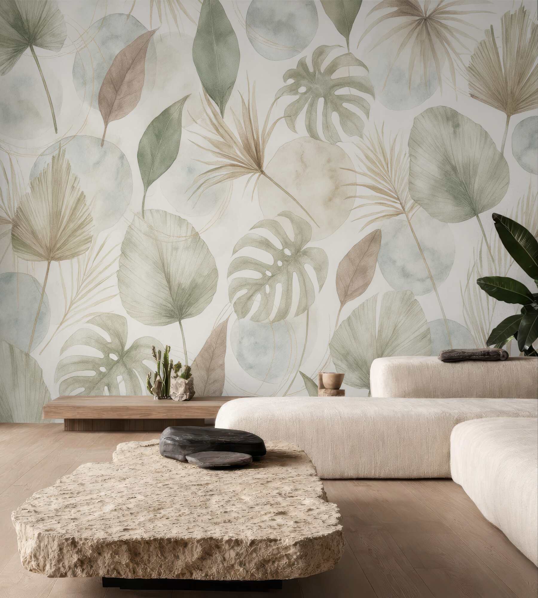 Fototapeta Abstrakcyjny skandynawski wzór z tropikalnymi liśćmi.