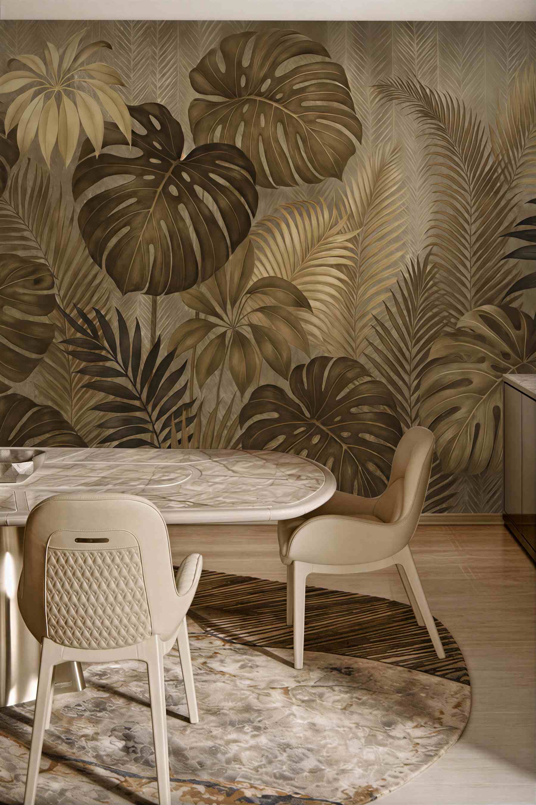 Fototapeta złote liście tropików w eleganckim cieniu