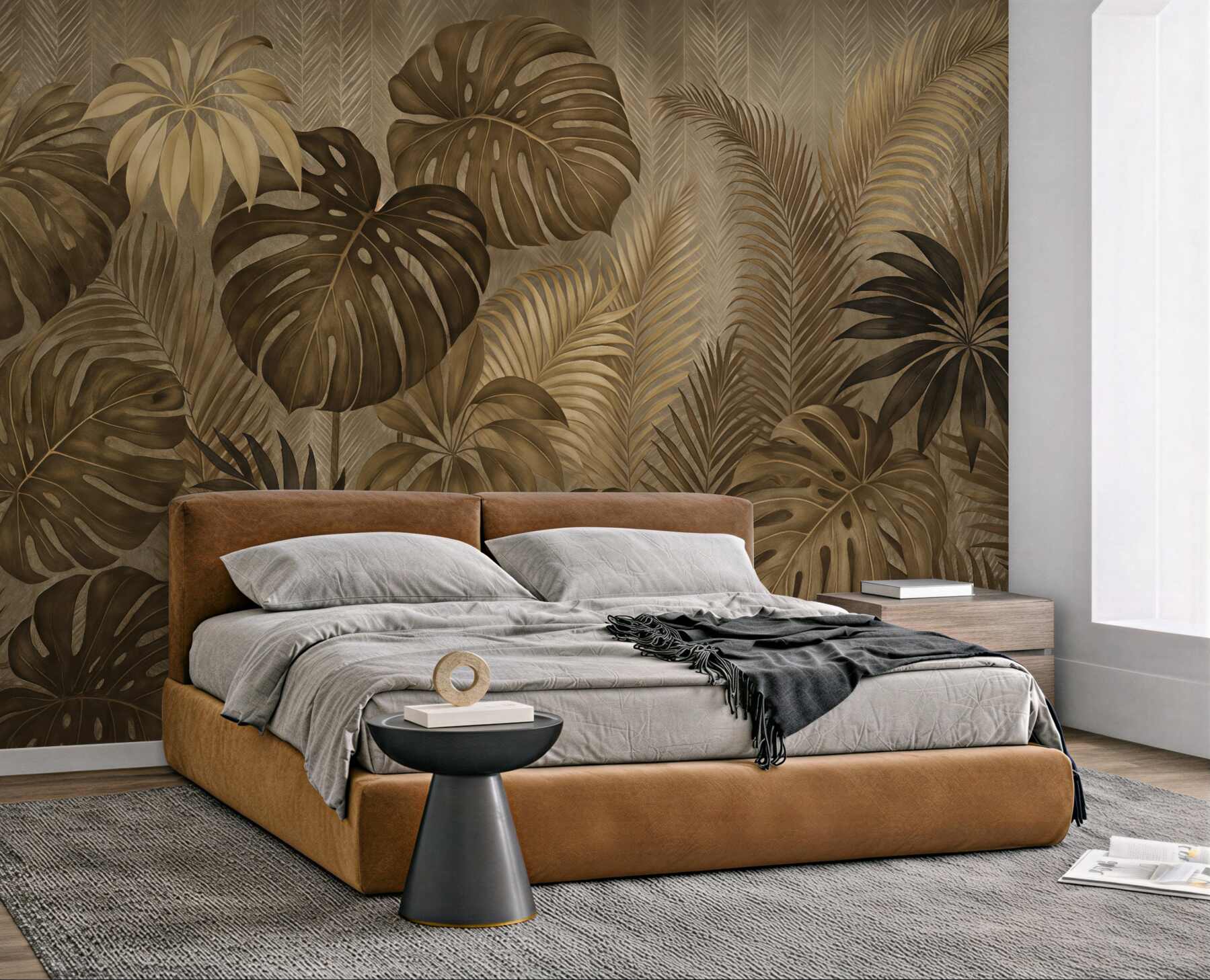 Fototapeta złote liście tropików w eleganckim cieniu