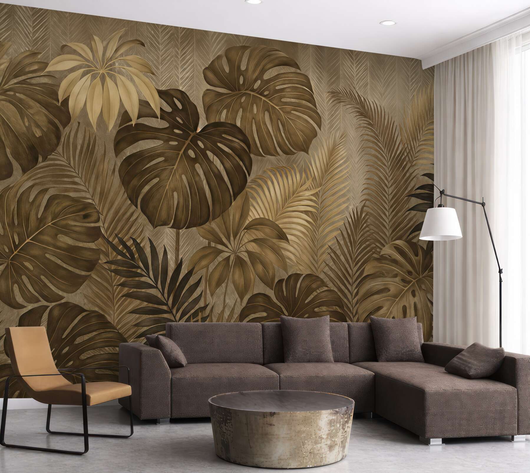 Fototapeta złote liście tropików w eleganckim cieniu