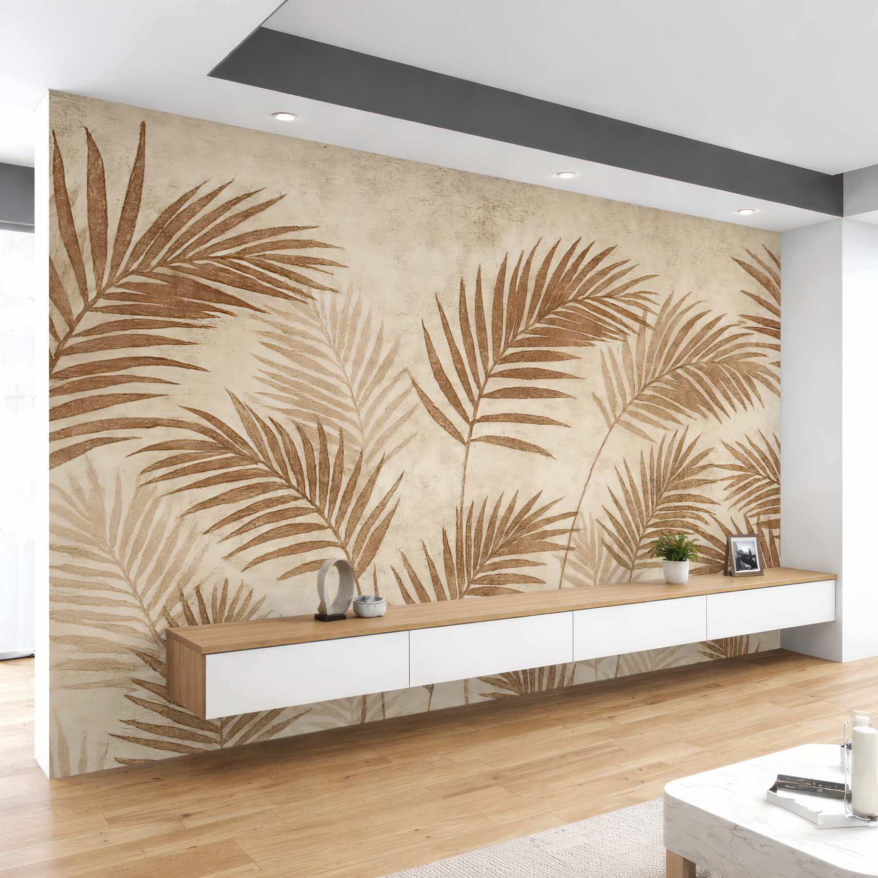 Fototapeta beżowe liście palmowe w stylu boho