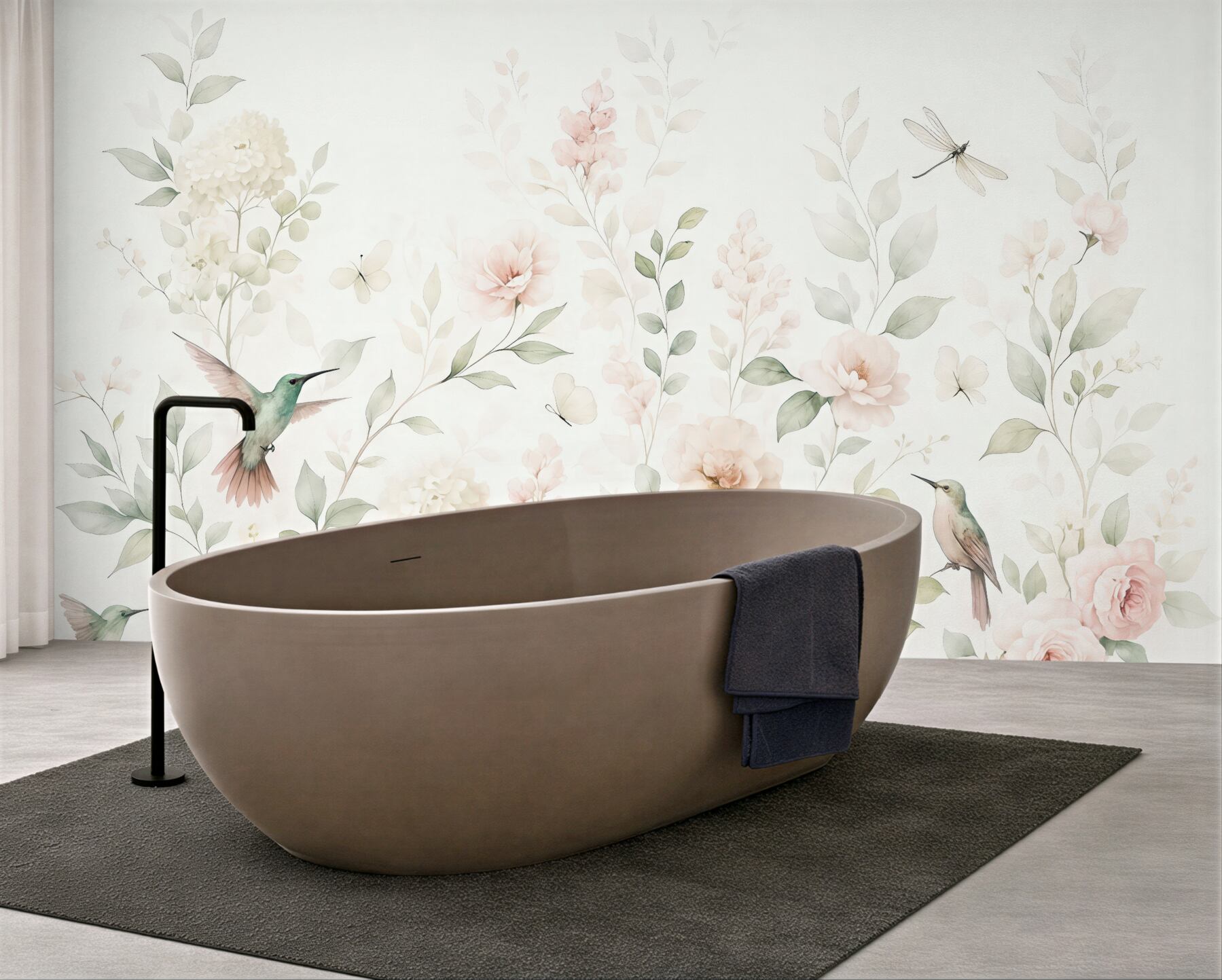 Fototapeta pastelowy ogród z kolibrami