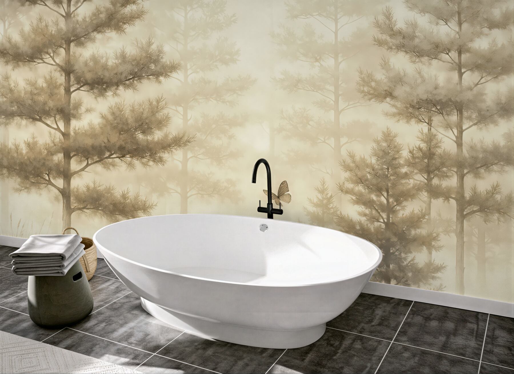 Fototapeta leśna mgła z królikami i motylami