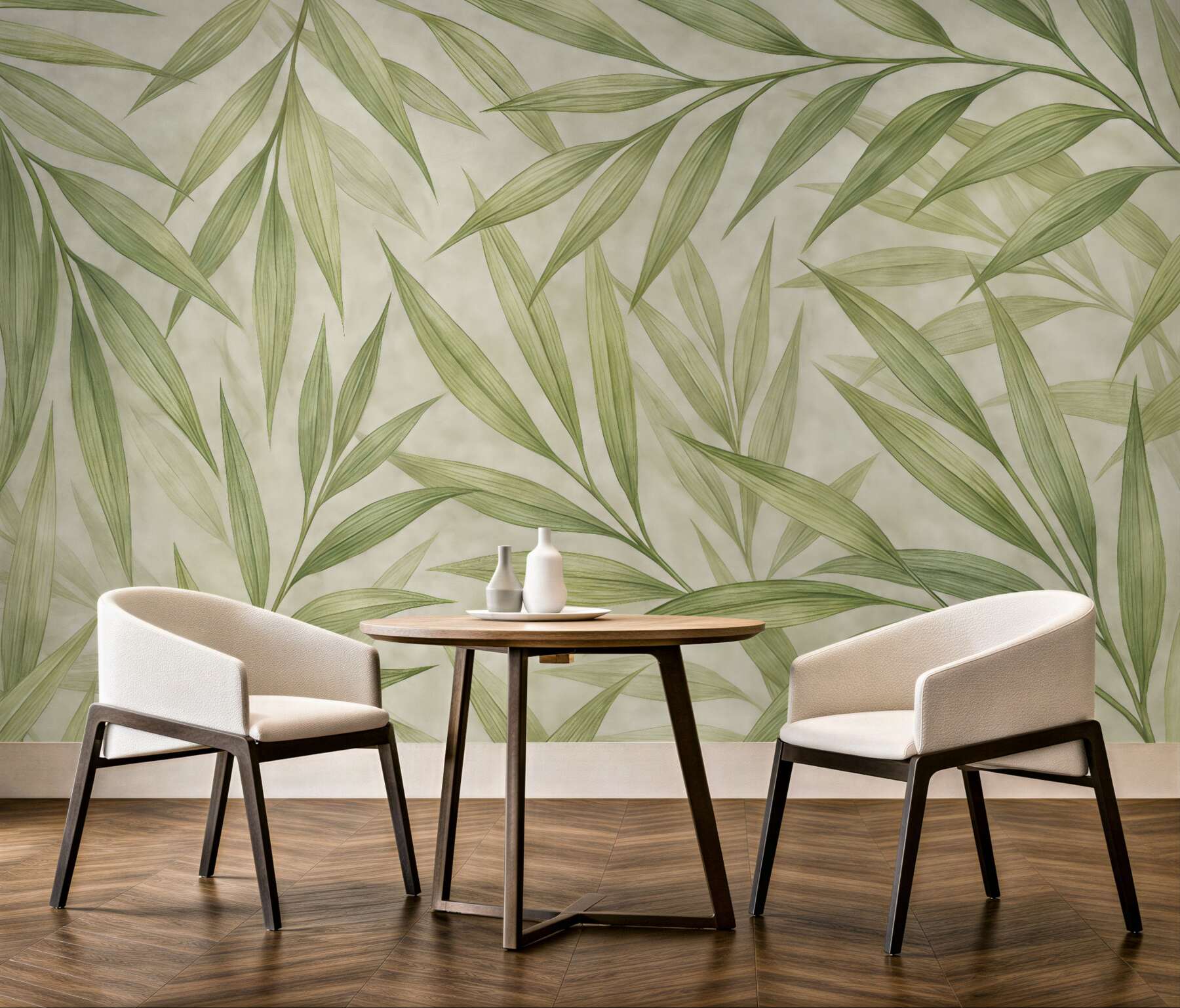 Fototapeta Zielone liście w subtelnych akwarelowych tonacjach.