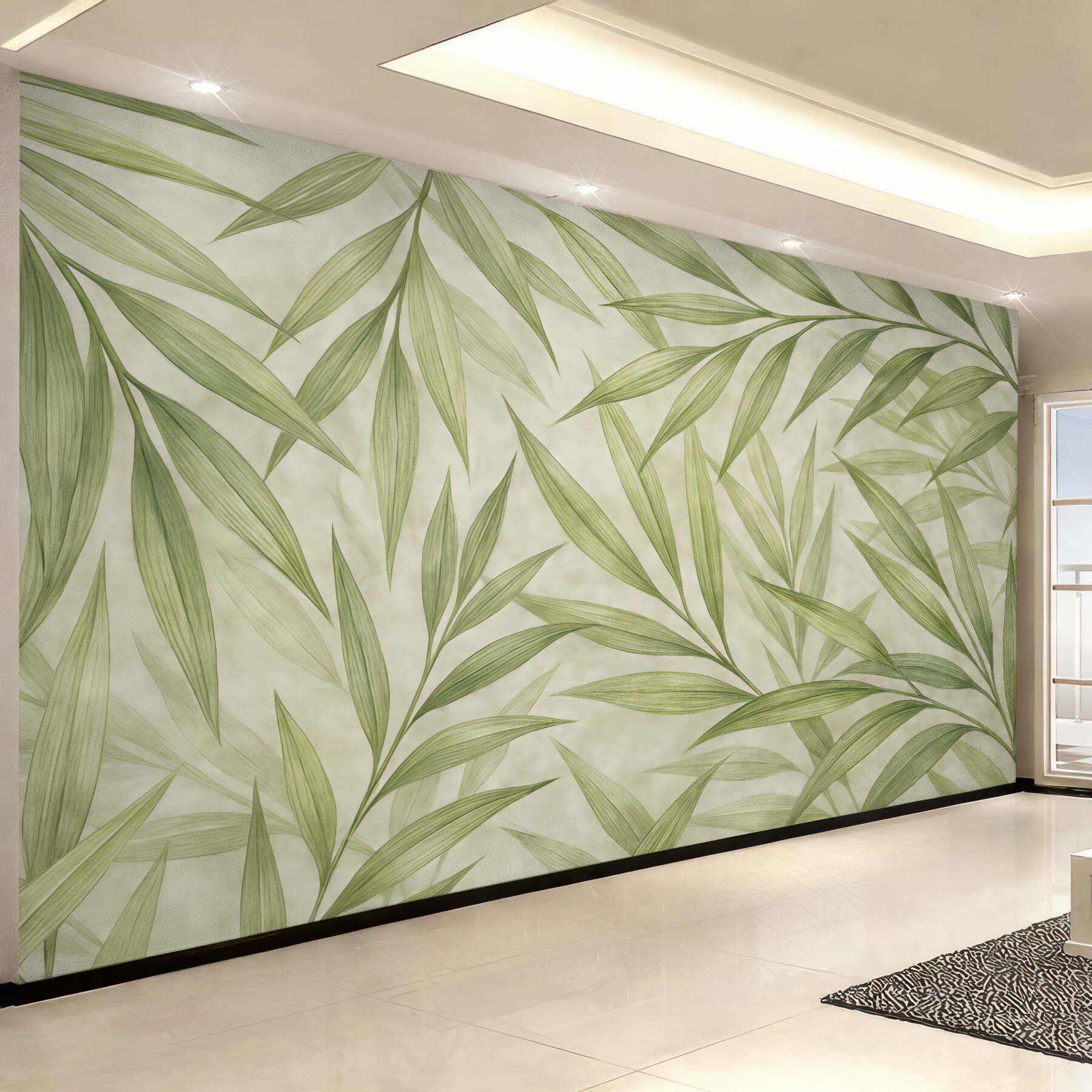 Fototapeta Zielone liście w subtelnych akwarelowych tonacjach.