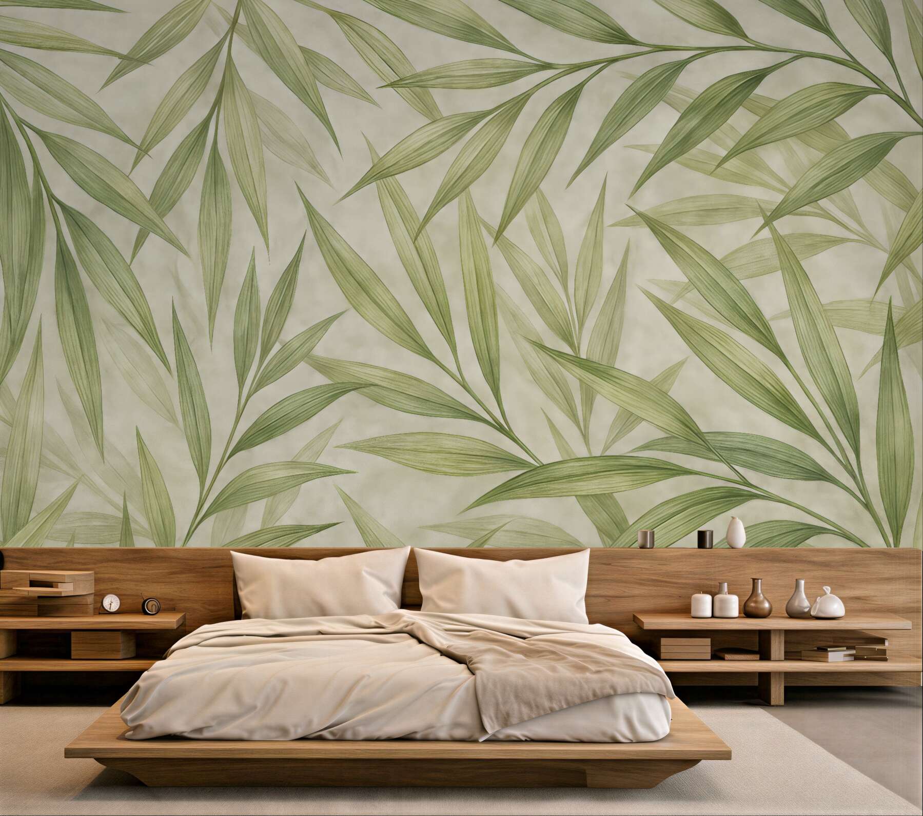 Fototapeta Zielone liście w subtelnych akwarelowych tonacjach.