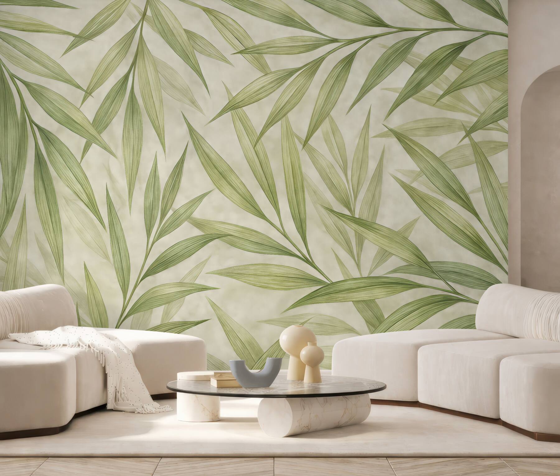 Fototapeta Zielone liście w subtelnych akwarelowych tonacjach.