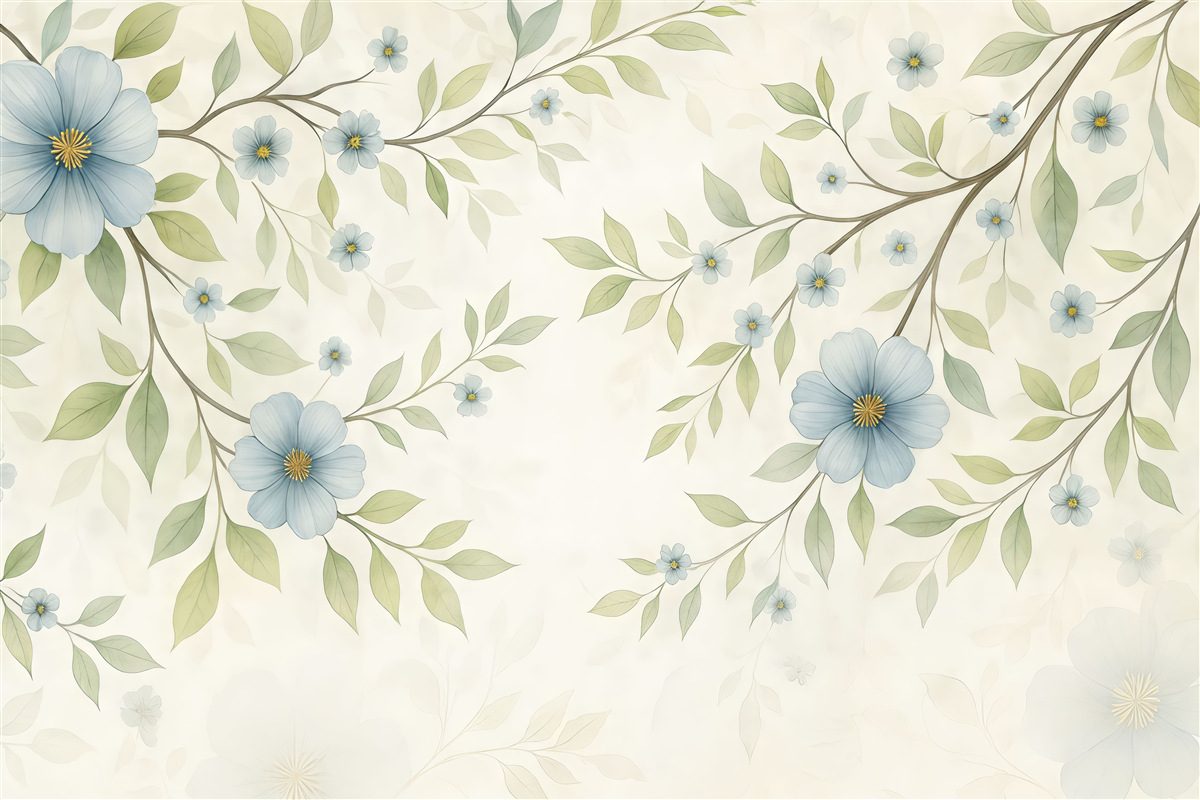 Fototapeta pastelowe błękitne kwiaty i gałązki