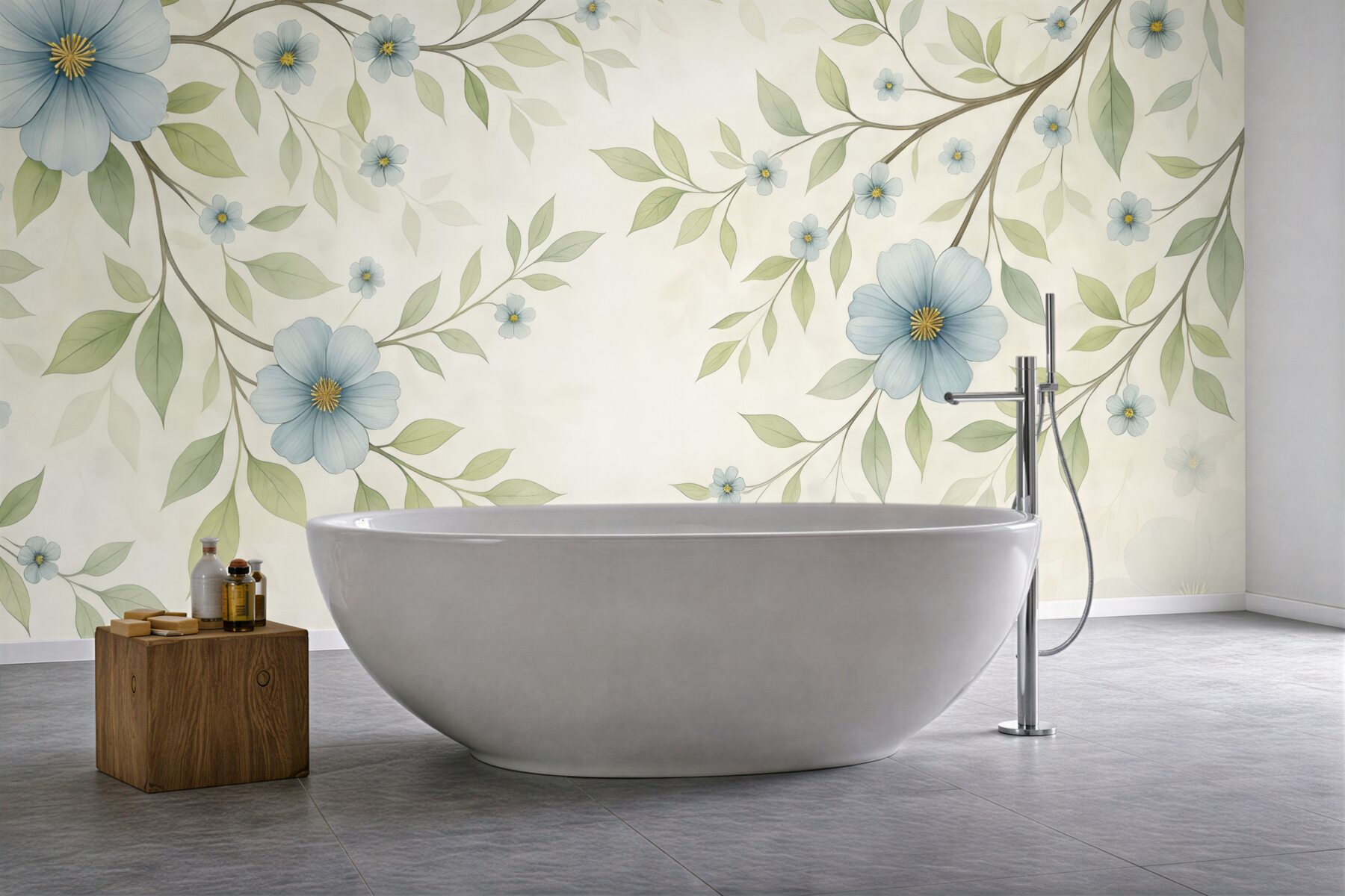 Fototapeta pastelowe błękitne kwiaty i gałązki