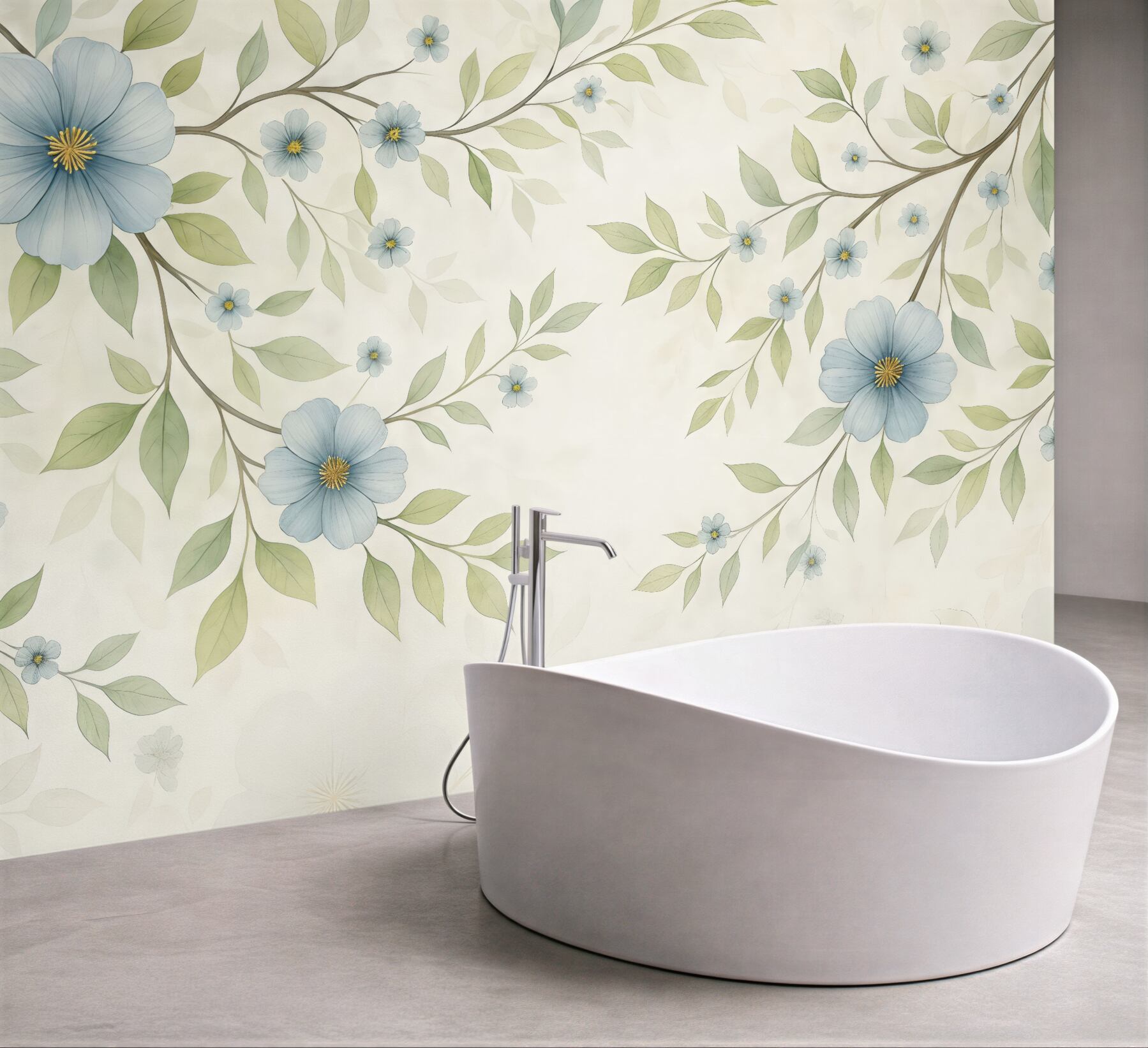 Fototapeta pastelowe błękitne kwiaty i gałązki