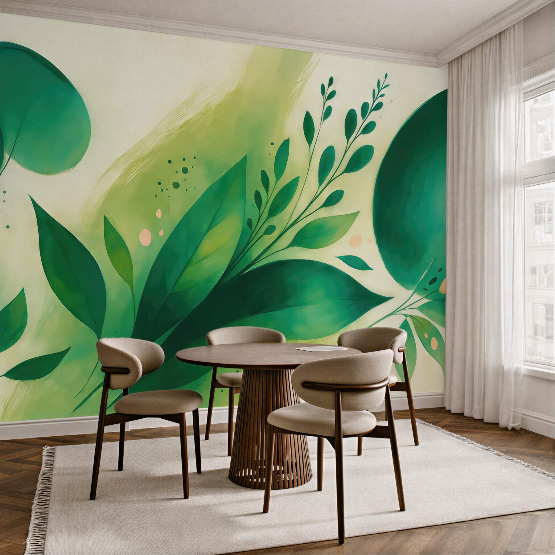 Fototapeta Abstrakcyjny wzór z motywami roślinnymi i liśćmi, minimalistyczny styl.