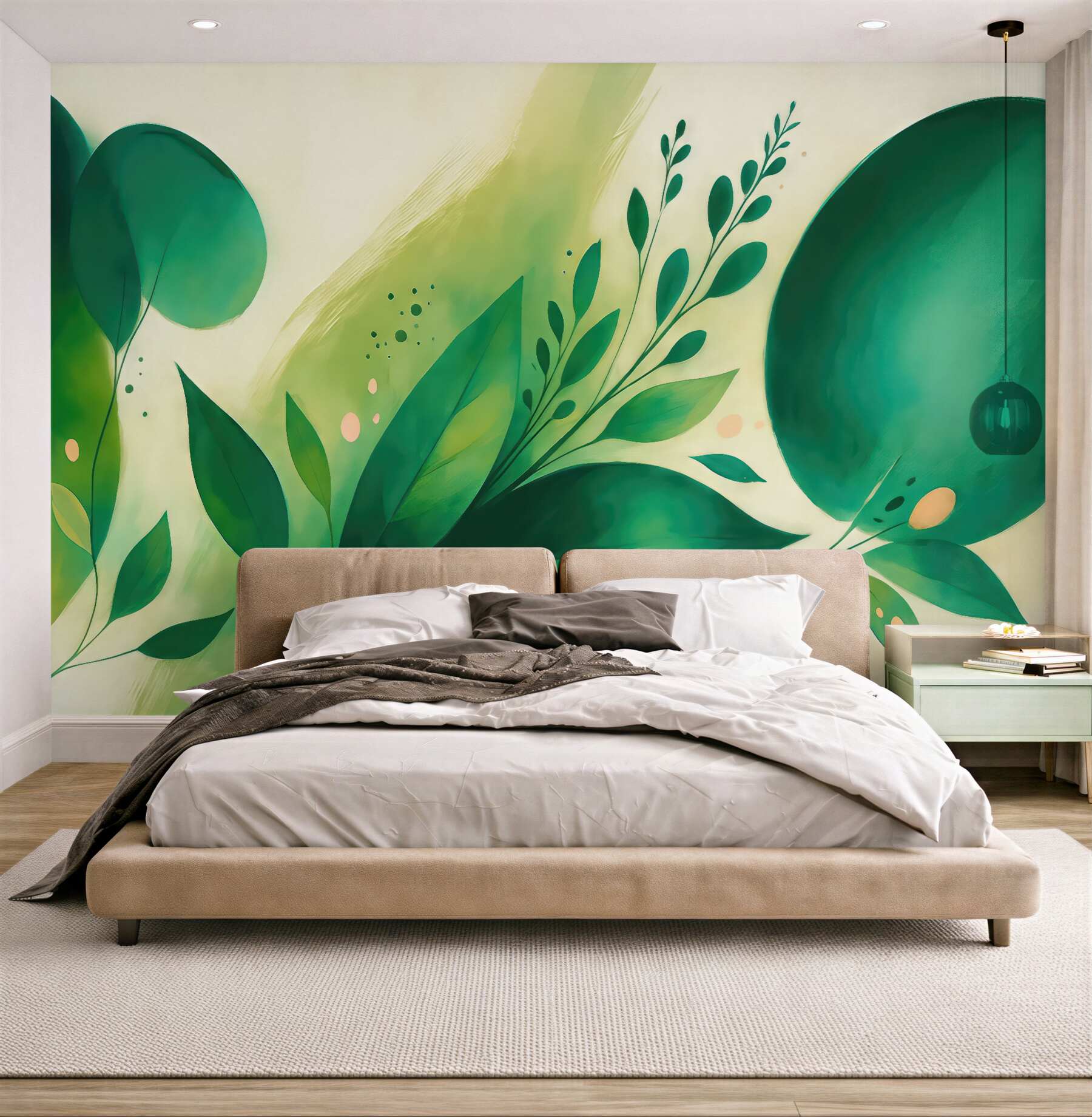 Fototapeta Abstrakcyjny wzór z motywami roślinnymi i liśćmi, minimalistyczny styl.