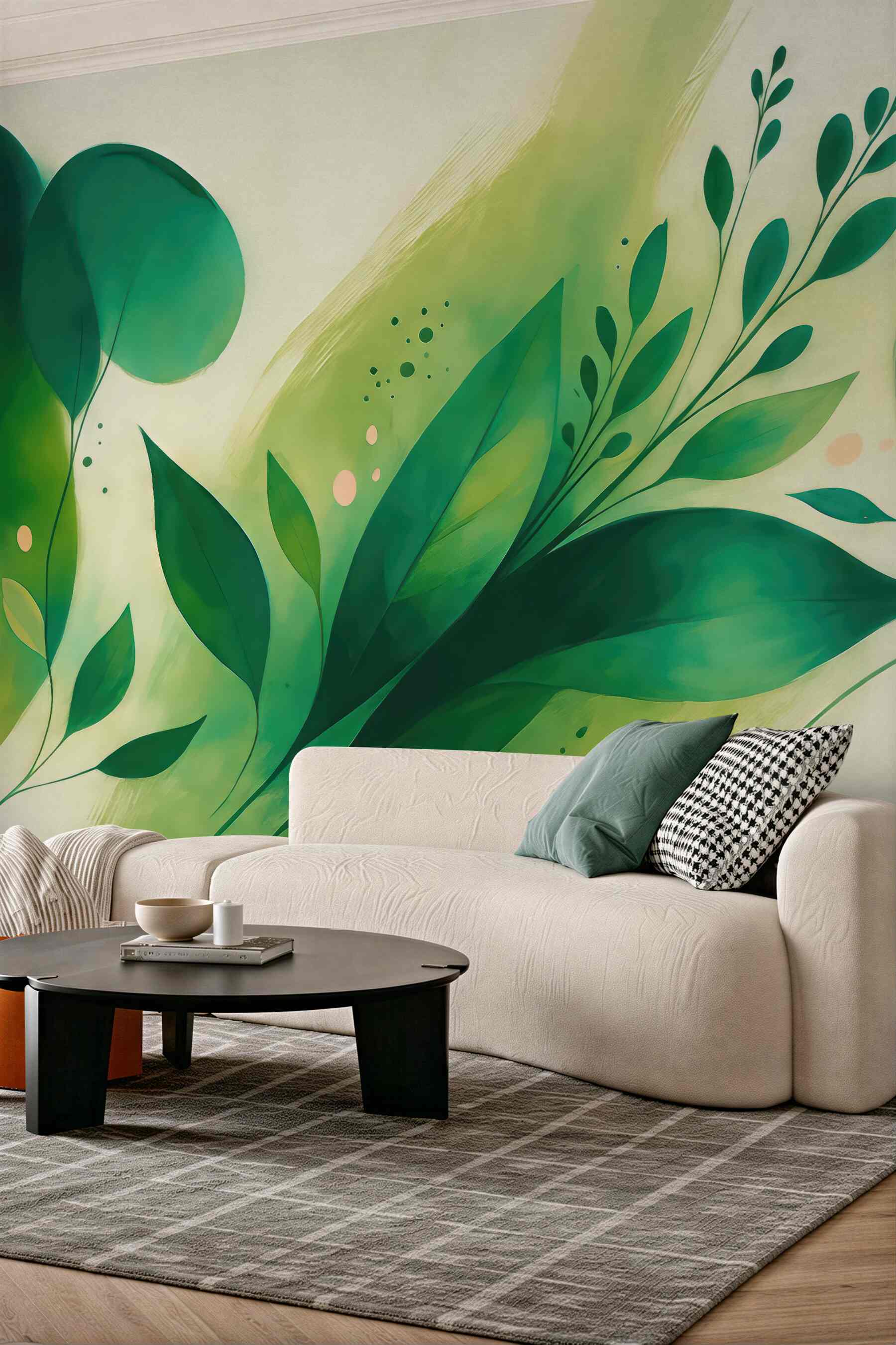 Fototapeta Abstrakcyjny wzór z motywami roślinnymi i liśćmi, minimalistyczny styl.