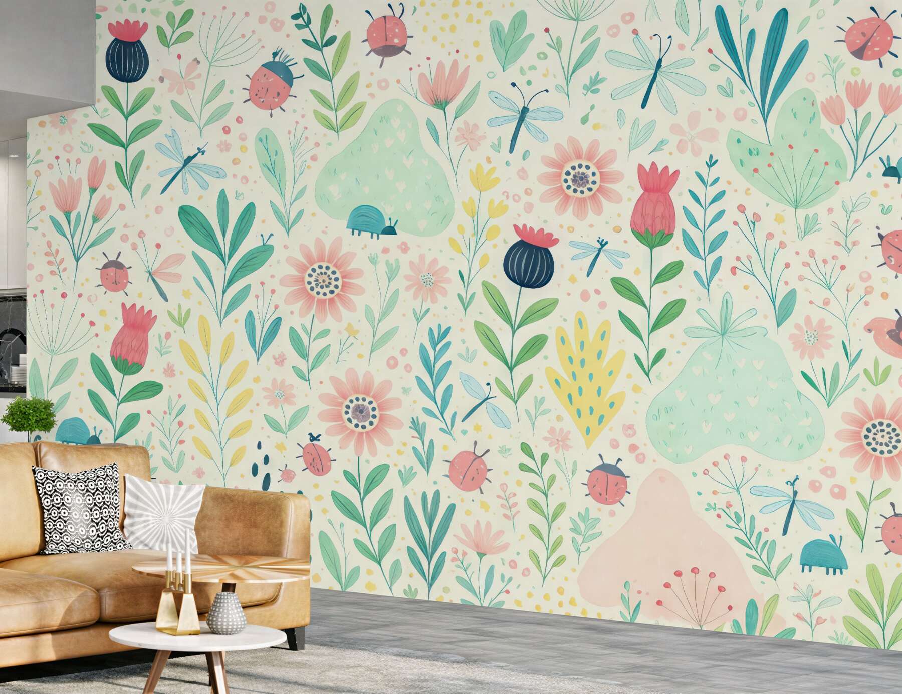 Fototapeta Rośliny, motyle, libelle, chrabąszcze, pokój dla dzieci.