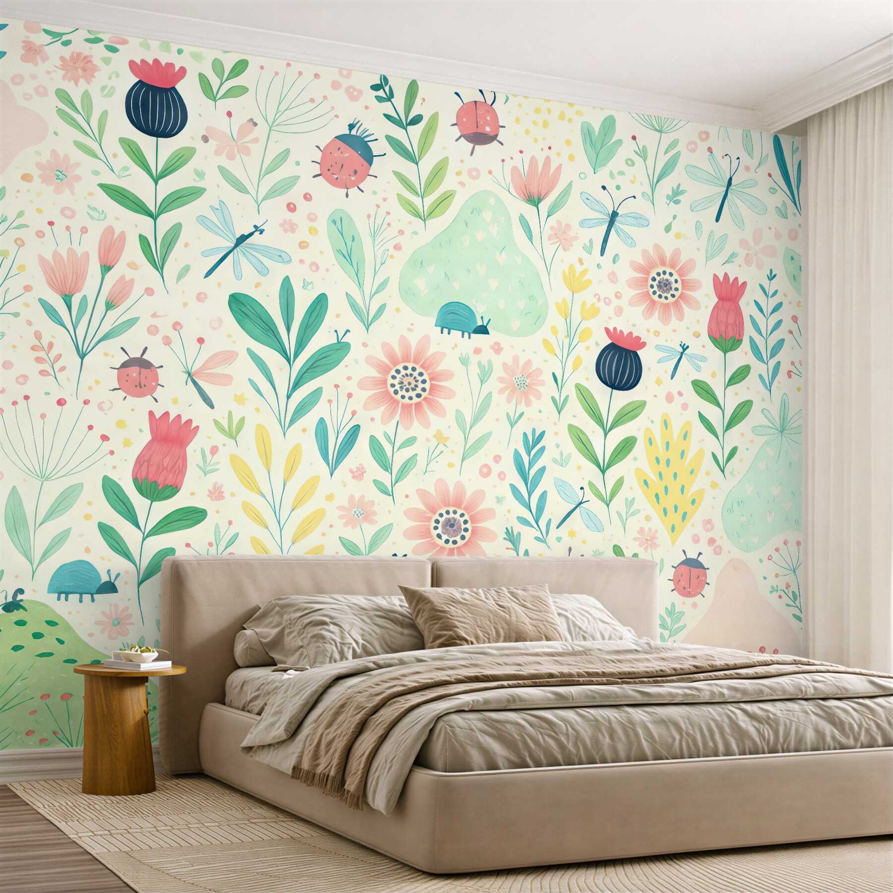 Fototapeta Rośliny, motyle, libelle, chrabąszcze, pokój dla dzieci.