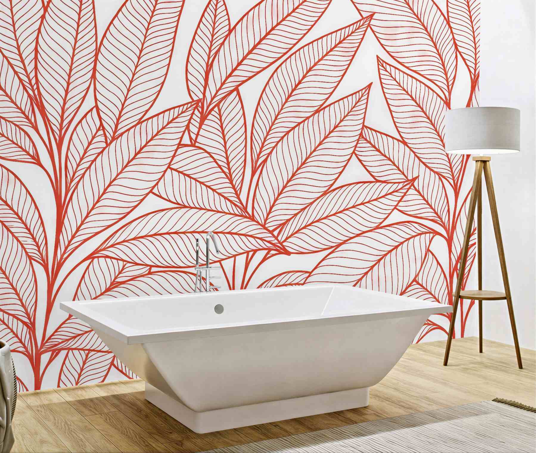 Fototapeta koralowe liście w nowoczesnym rysunku