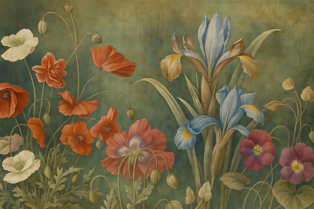 Fototapeta malarska łąka z irysami