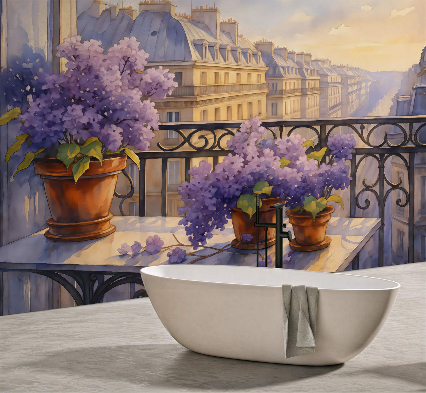 Fototapeta lawendowy balkon w paryskim poranku