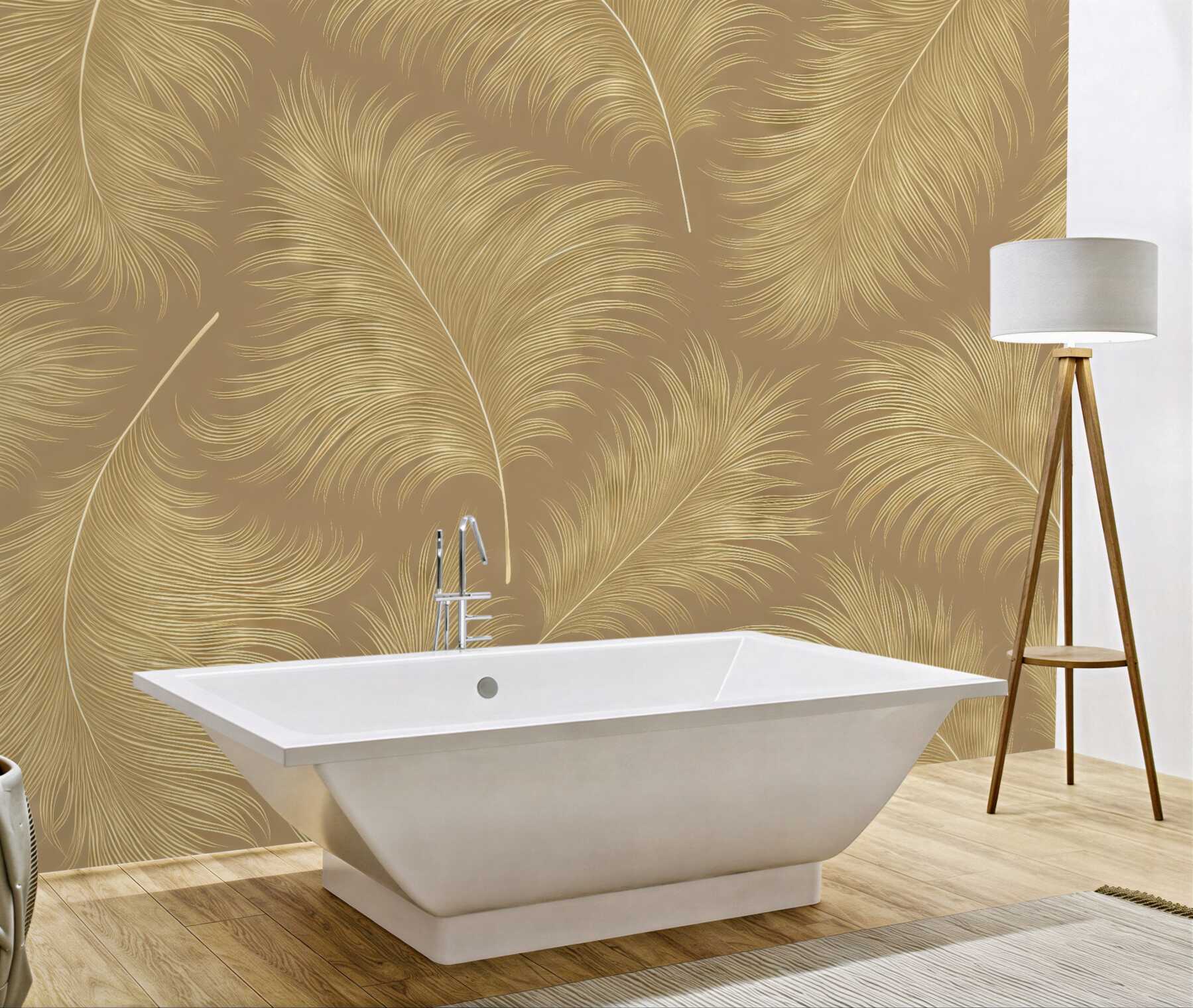 Fototapeta złote pióra w beżowej harmonii