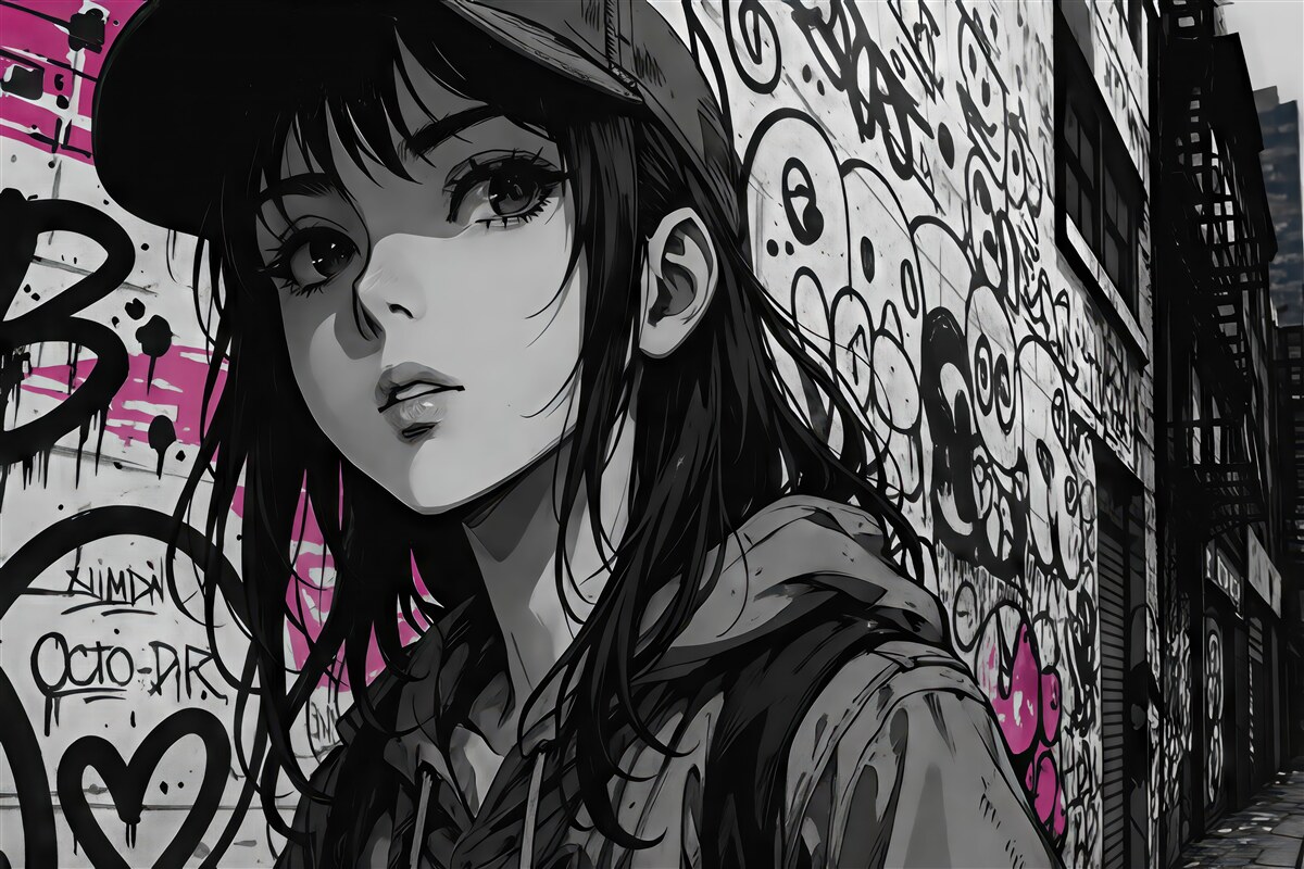 Fototapeta miejski portret manga z graffiti