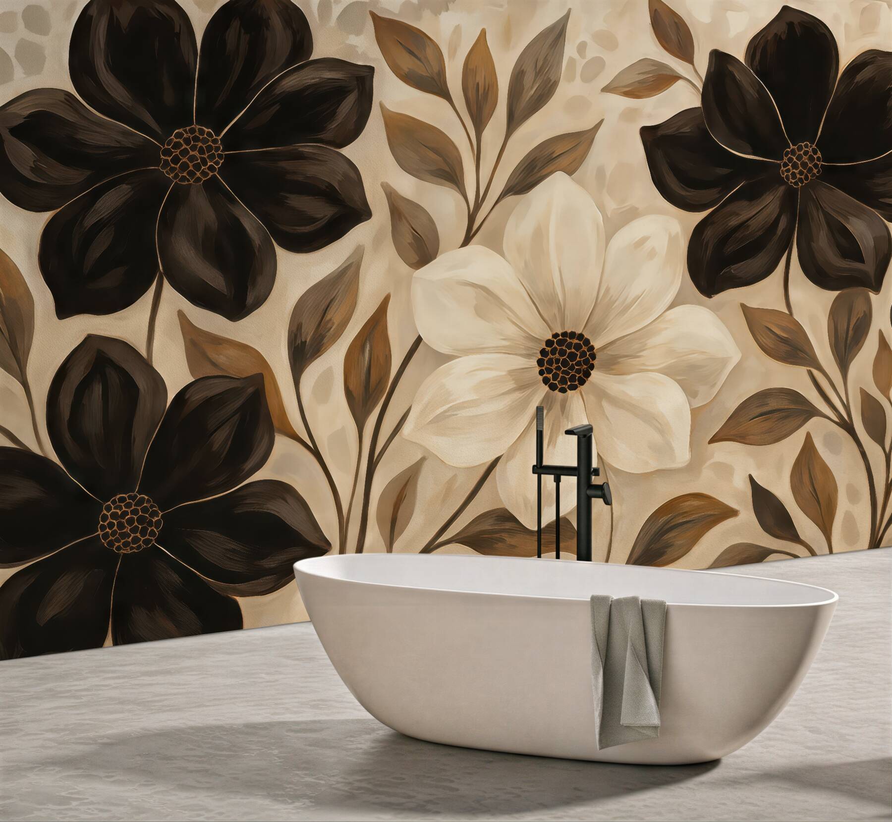 Fototapeta kremowe kwiaty w czekoladowej elegancji