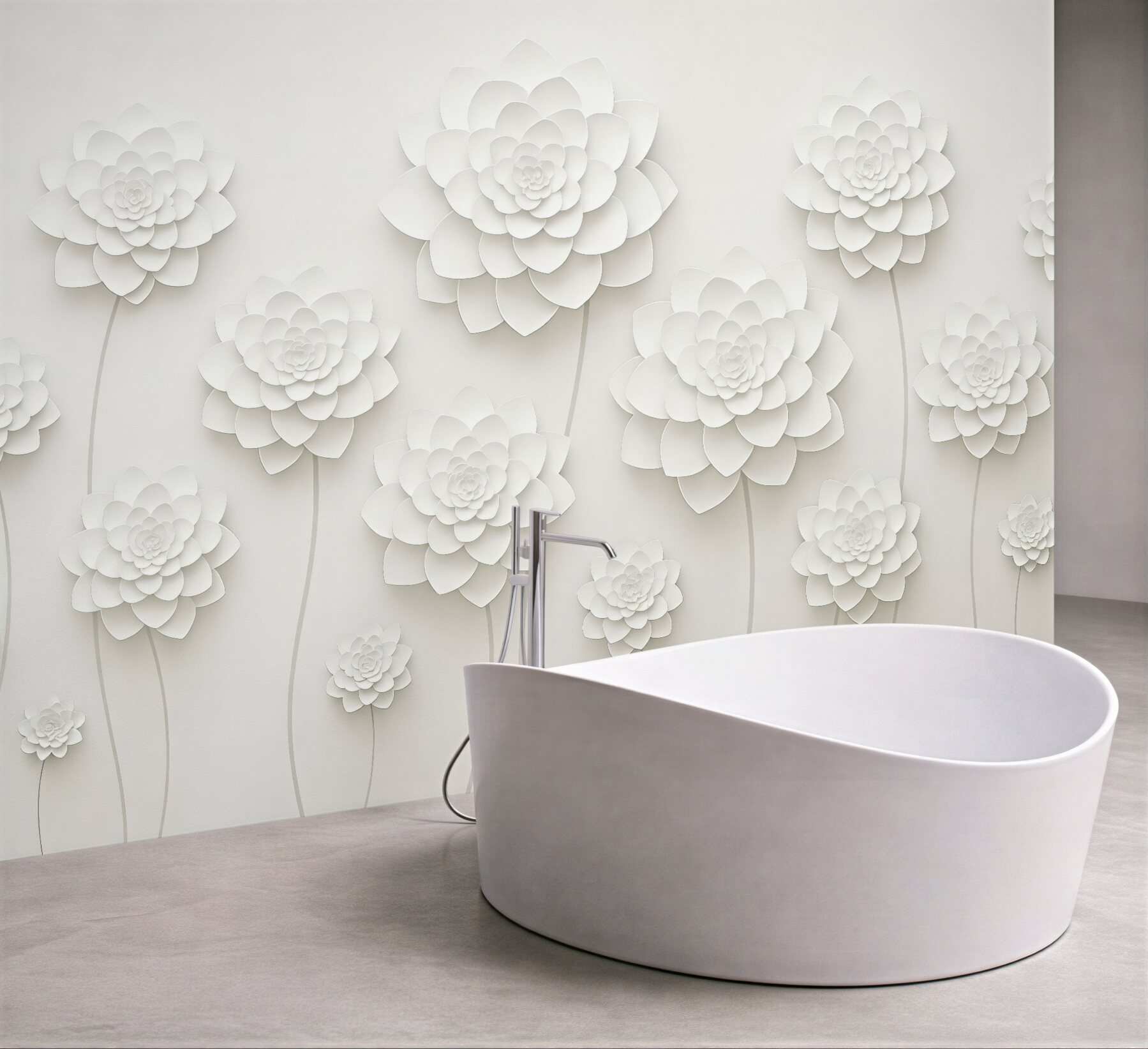 Fototapeta białe kwiaty 3d w harmonii