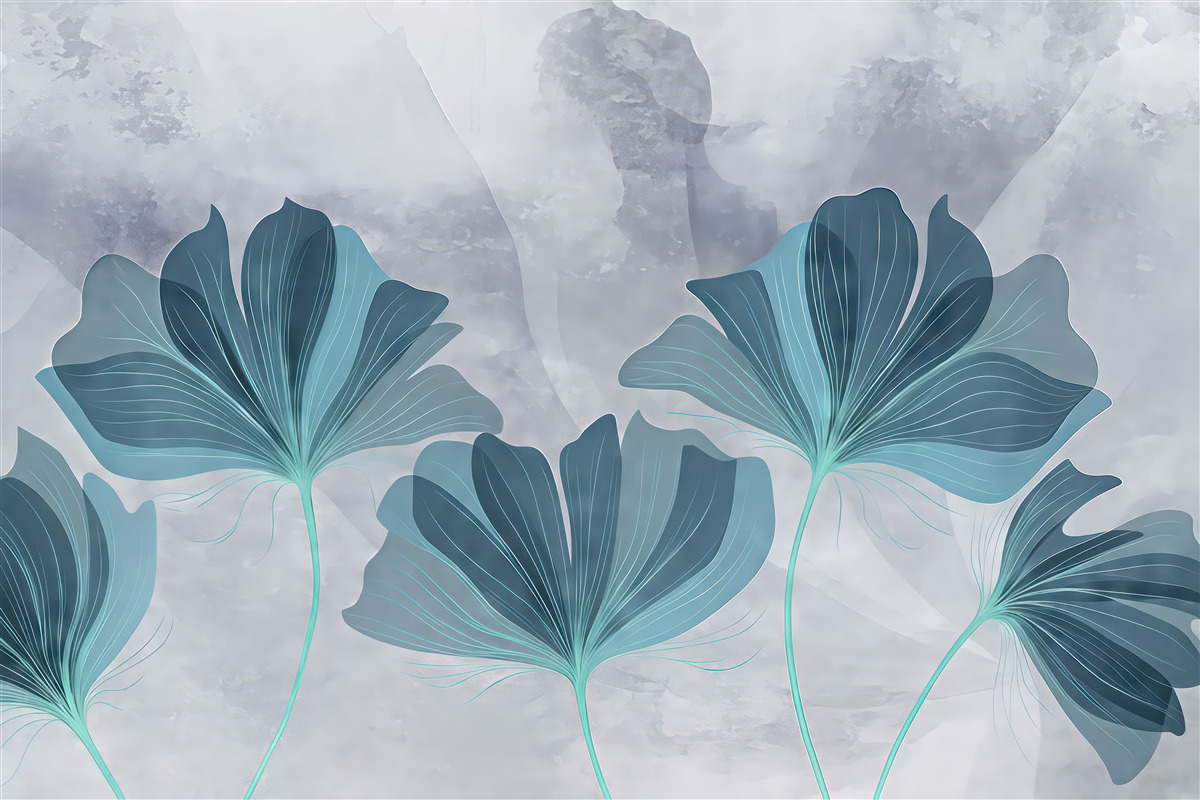 Fototapeta turkusowe liście w mglistej abstrakcji