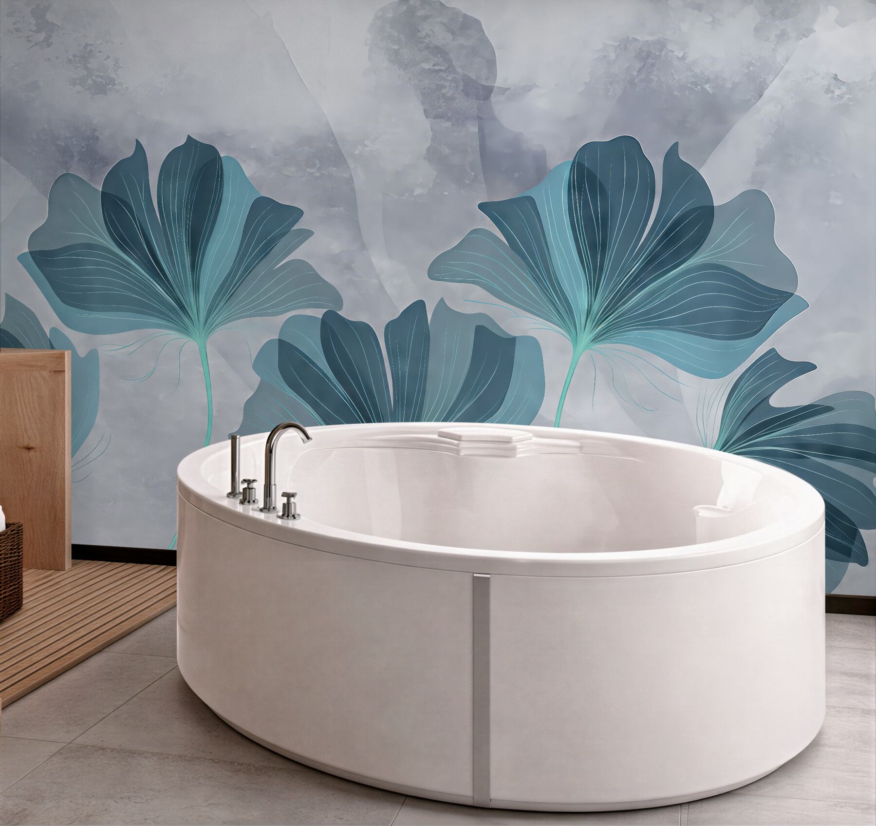 Fototapeta turkusowe liście w mglistej abstrakcji