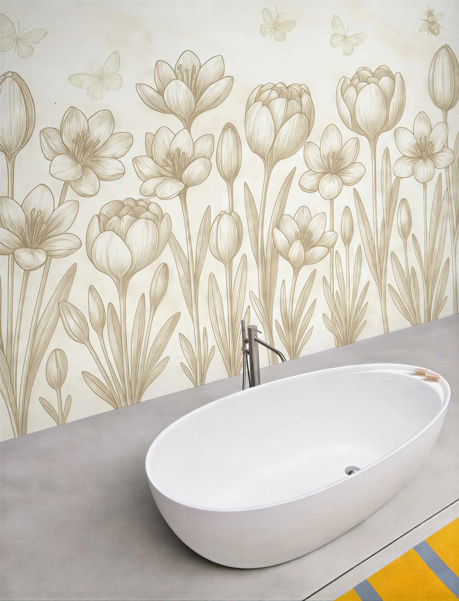 Fototapeta szkicowane kwiaty w beżowym ogrodzie